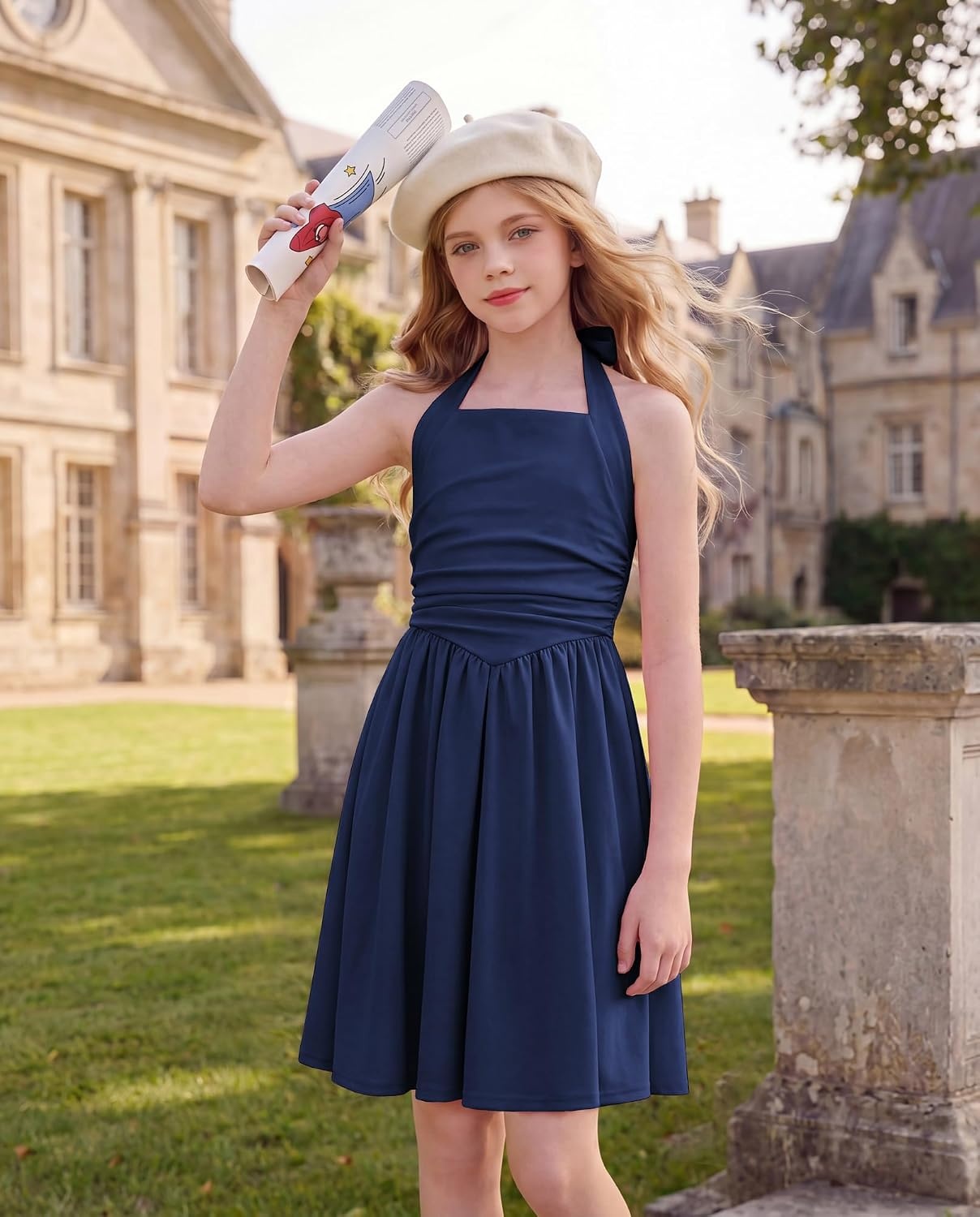 image:imageGRACE KARIN Girls Halter Birthday Party Formal Tie Back Dresses with PocketNavy Blue