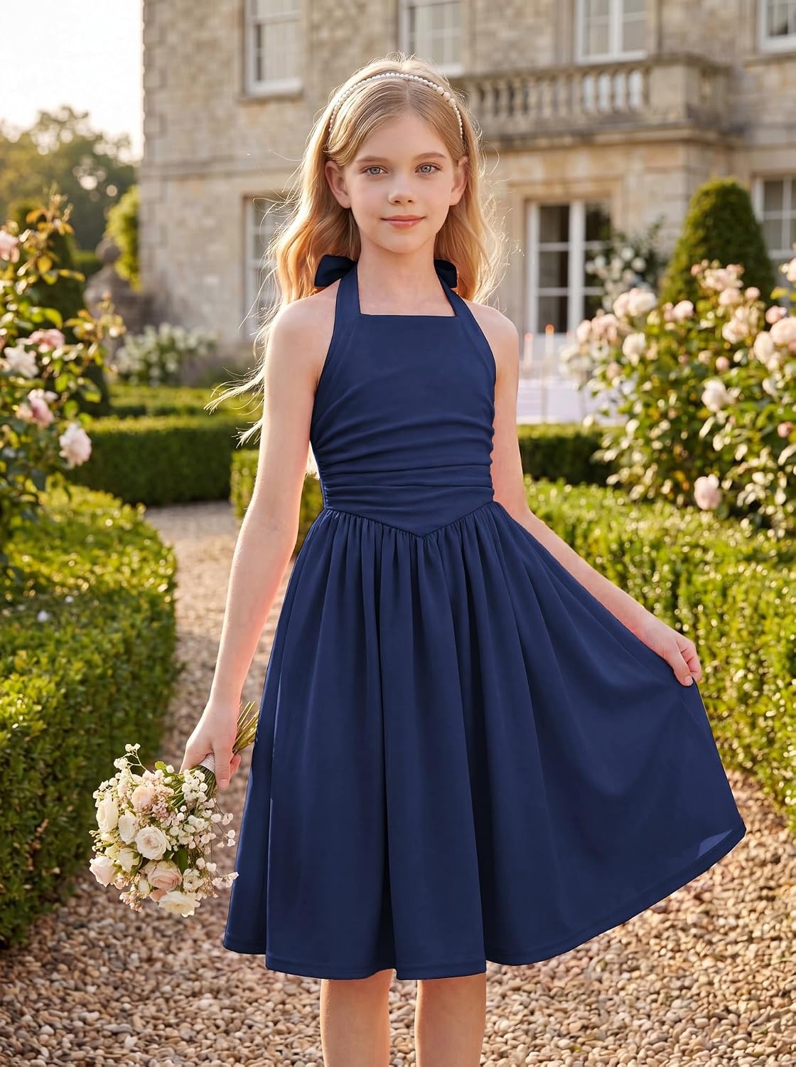 image:imageGRACE KARIN Girls Halter Birthday Party Formal Tie Back Dresses with PocketNavy Blue
