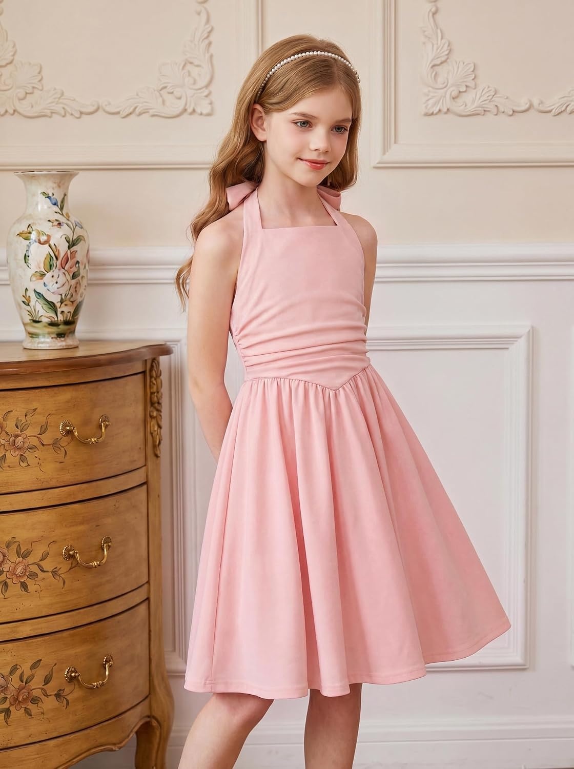 image:imageGRACE KARIN Girls Halter Birthday Party Formal Tie Back Dresses with PocketPink