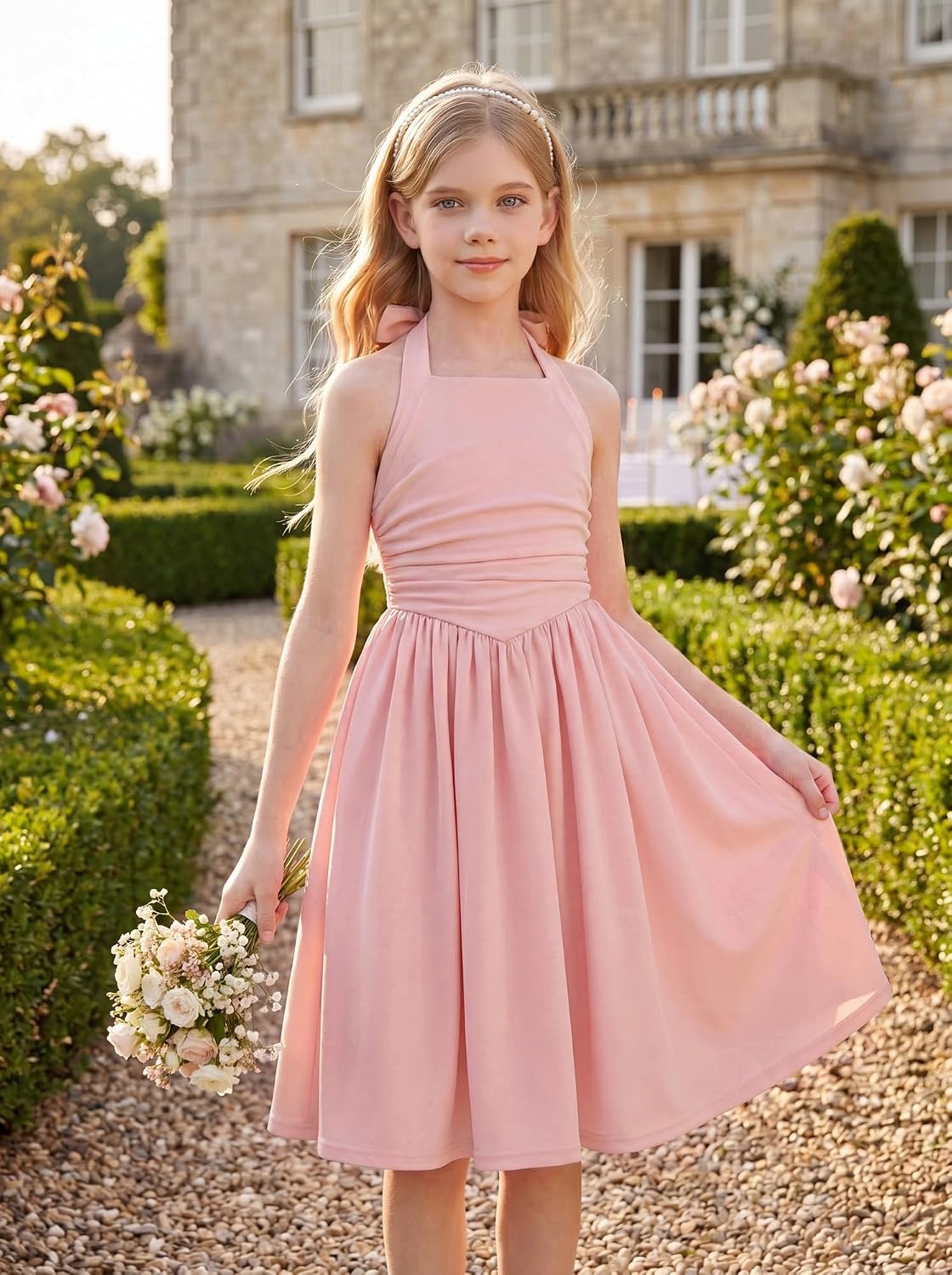 image:imageGRACE KARIN Girls Halter Birthday Party Formal Tie Back Dresses with PocketPink