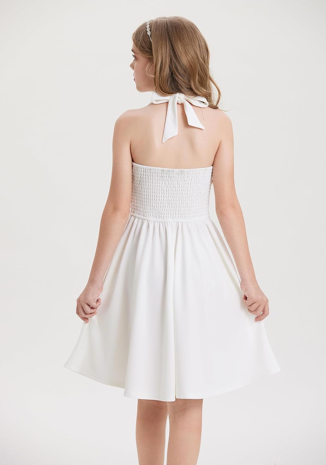 image:imageGRACE KARIN Girls Halter Birthday Party Formal Tie Back Dresses with PocketWhite