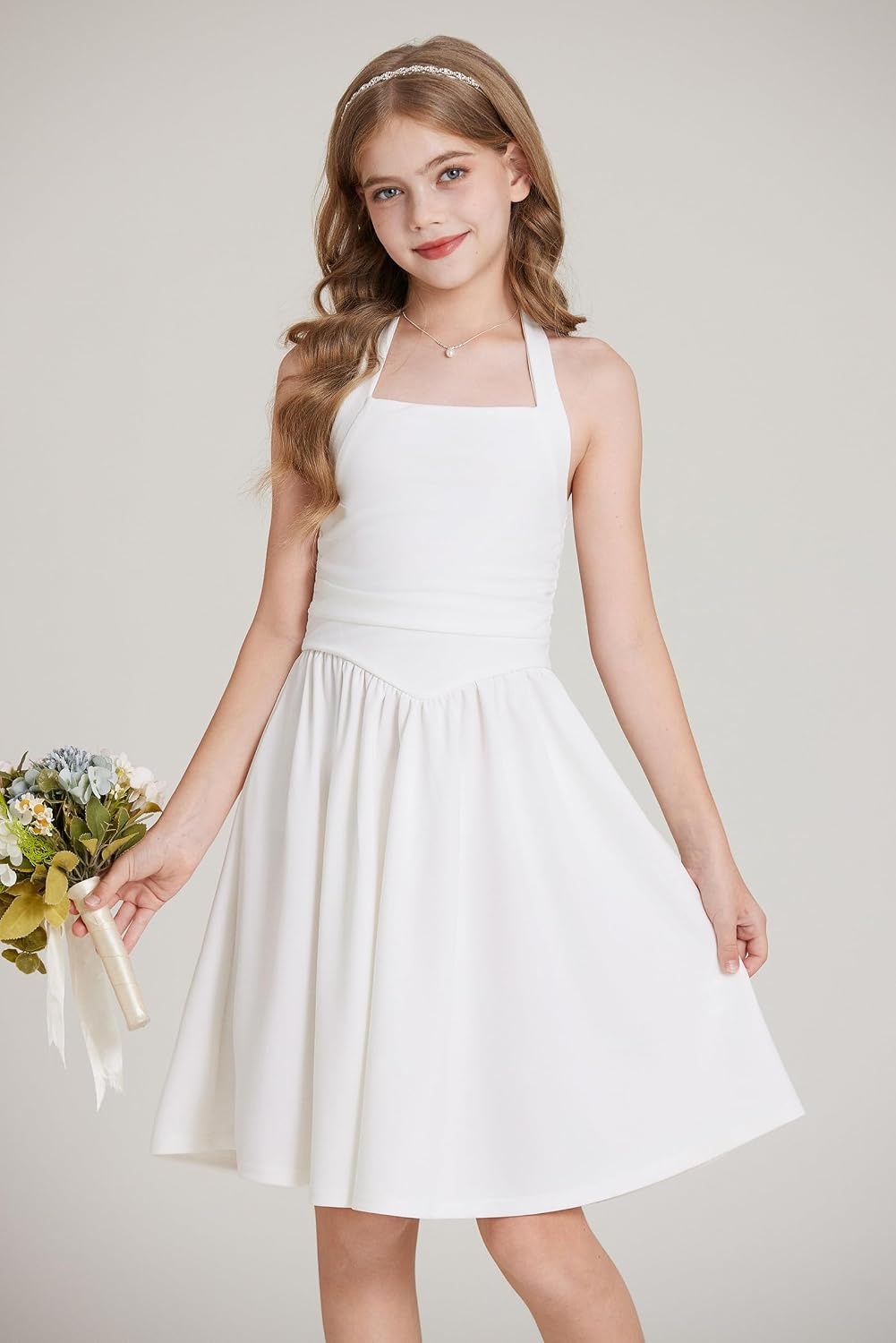 image:imageGRACE KARIN Girls Halter Birthday Party Formal Tie Back Dresses with PocketWhite