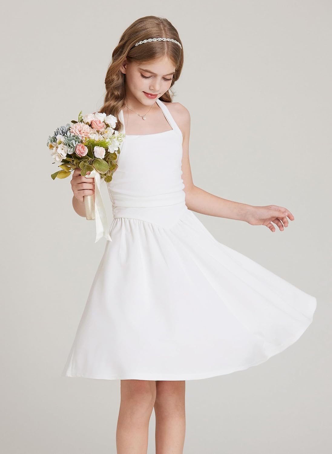 image:imageGRACE KARIN Girls Halter Birthday Party Formal Tie Back Dresses with PocketWhite