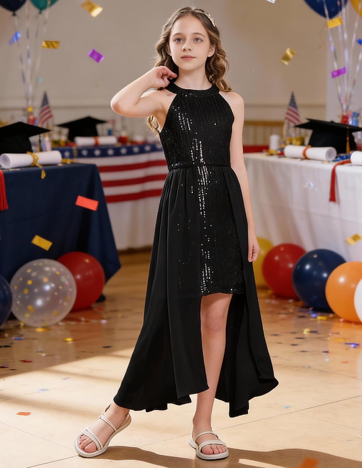 image:imageGRACE KARIN Girls Halter Neck Sequin Dress Kids Fancy Formal Party Christmas Sparkly Pageant Birthday DressesBlack