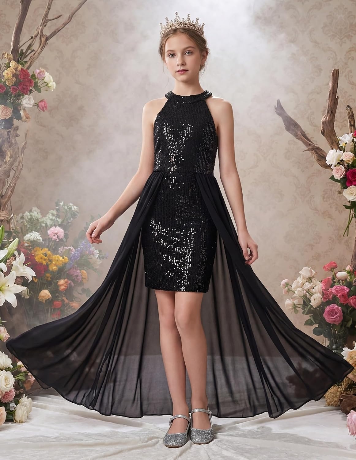 image:imageGRACE KARIN Girls Halter Neck Sequin Dress Kids Fancy Formal Party Christmas Sparkly Pageant Birthday DressesBlack