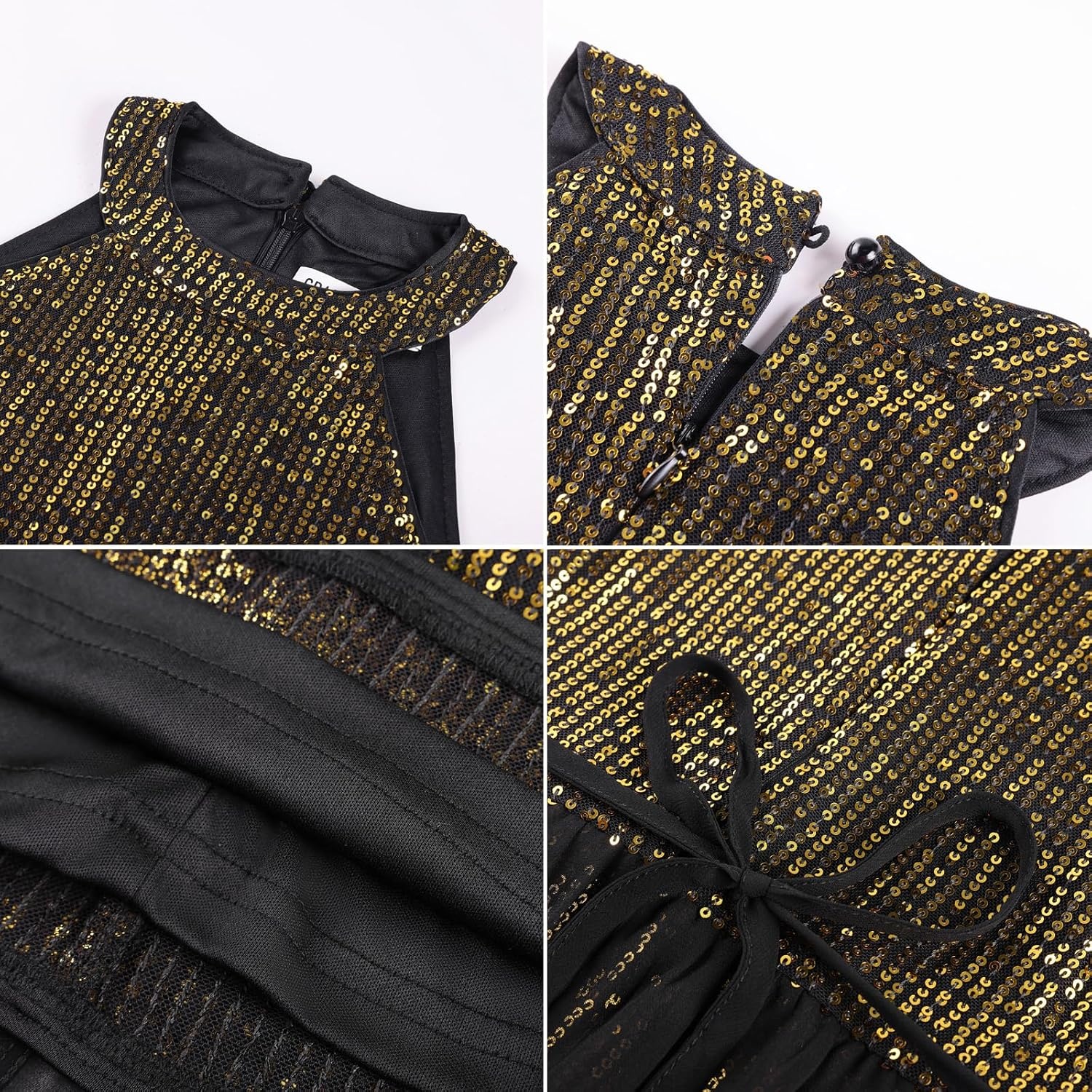 image:imageGRACE KARIN Girls Halter Neck Sequin Dress Kids Fancy Formal Party Christmas Sparkly Pageant Birthday DressesBlack Gold