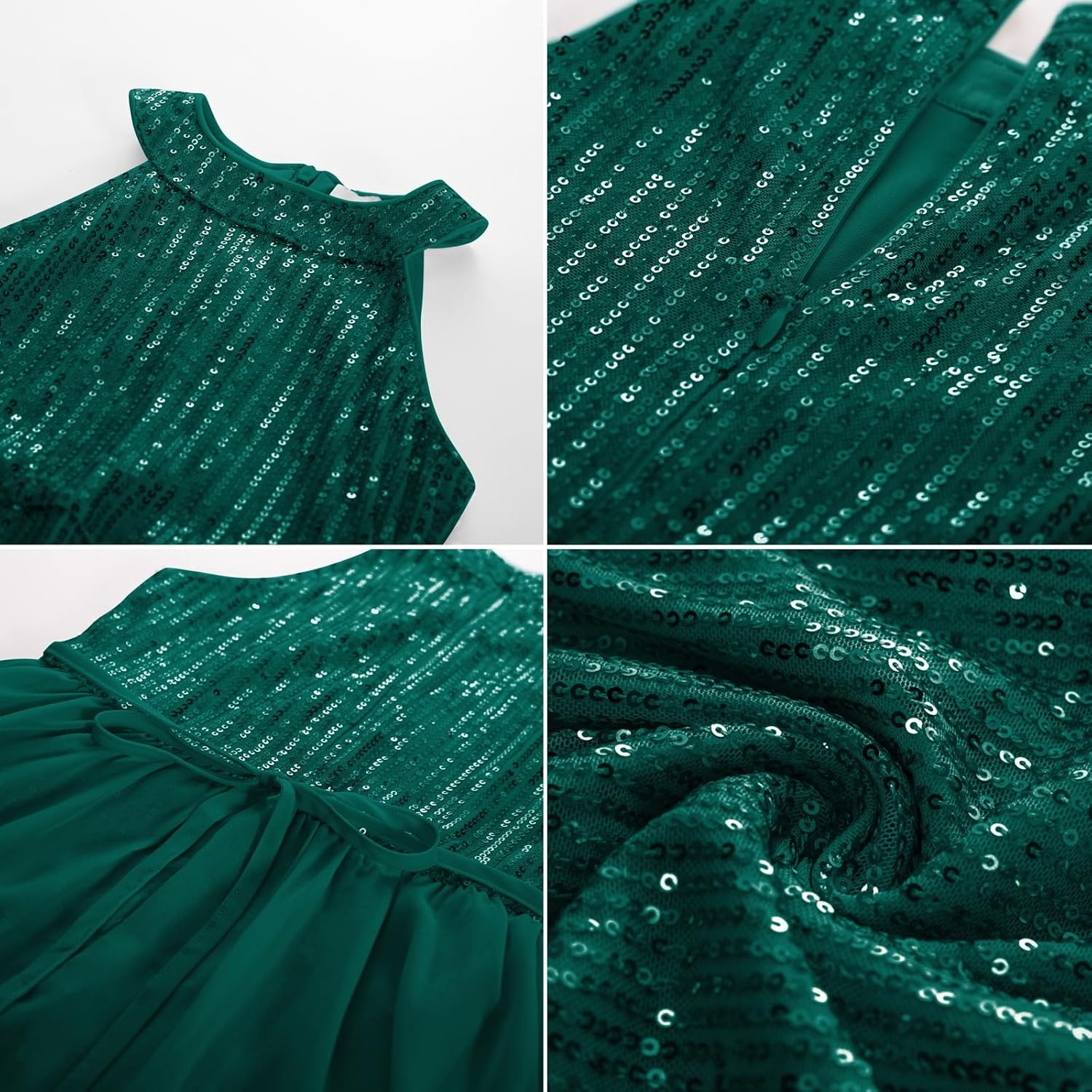 image:imageGRACE KARIN Girls Halter Neck Sequin Dress Kids Fancy Formal Party Christmas Sparkly Pageant Birthday DressesDark Green