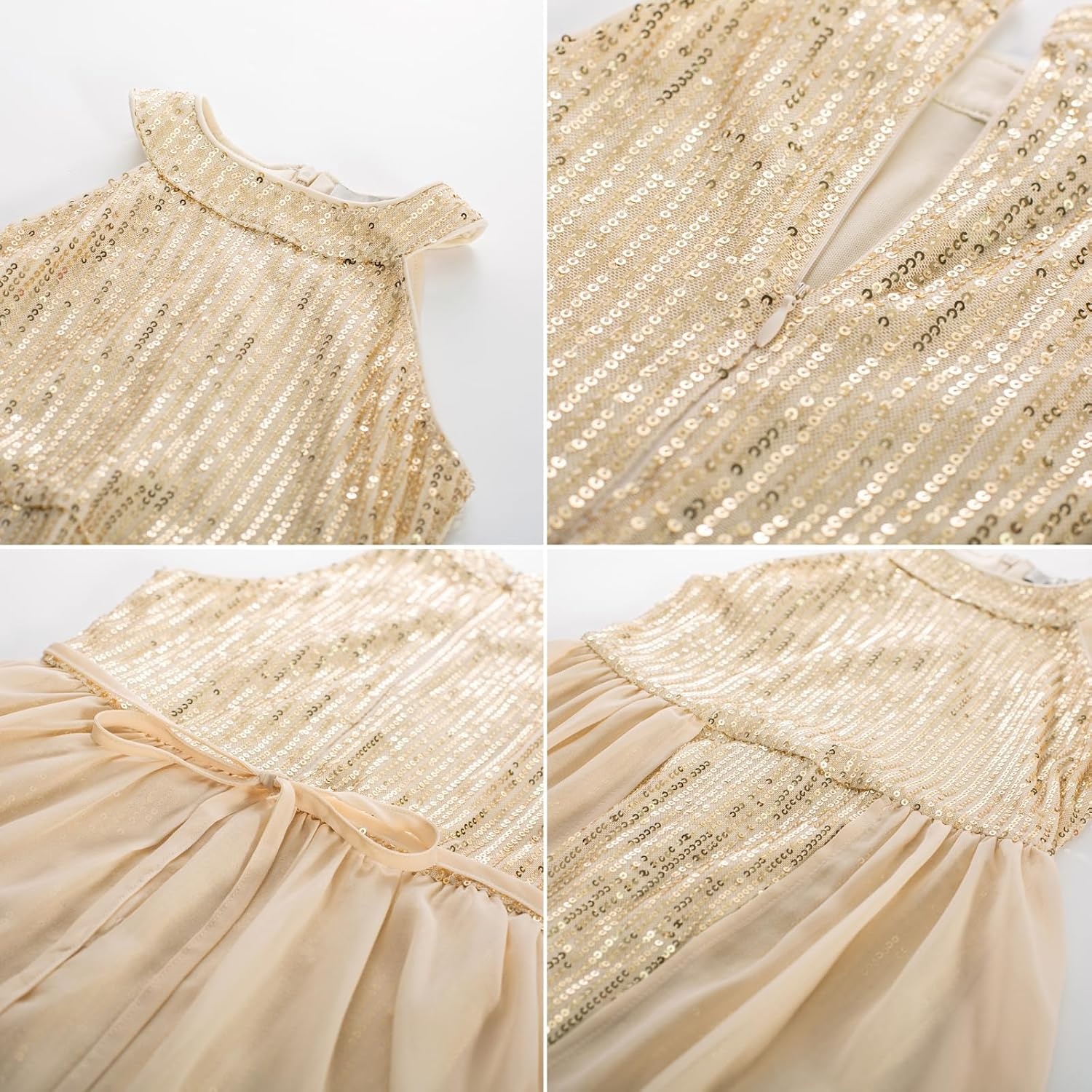 image:imageGRACE KARIN Girls Halter Neck Sequin Dress Kids Fancy Formal Party Christmas Sparkly Pageant Birthday DressesGold