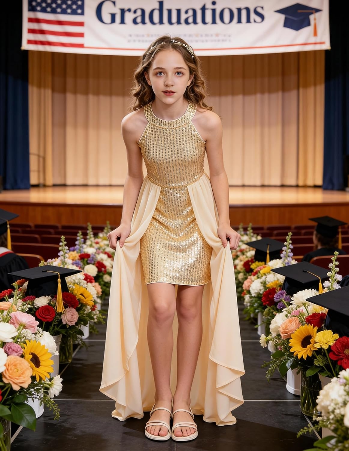 image:imageGRACE KARIN Girls Halter Neck Sequin Dress Kids Fancy Formal Party Christmas Sparkly Pageant Birthday DressesGold