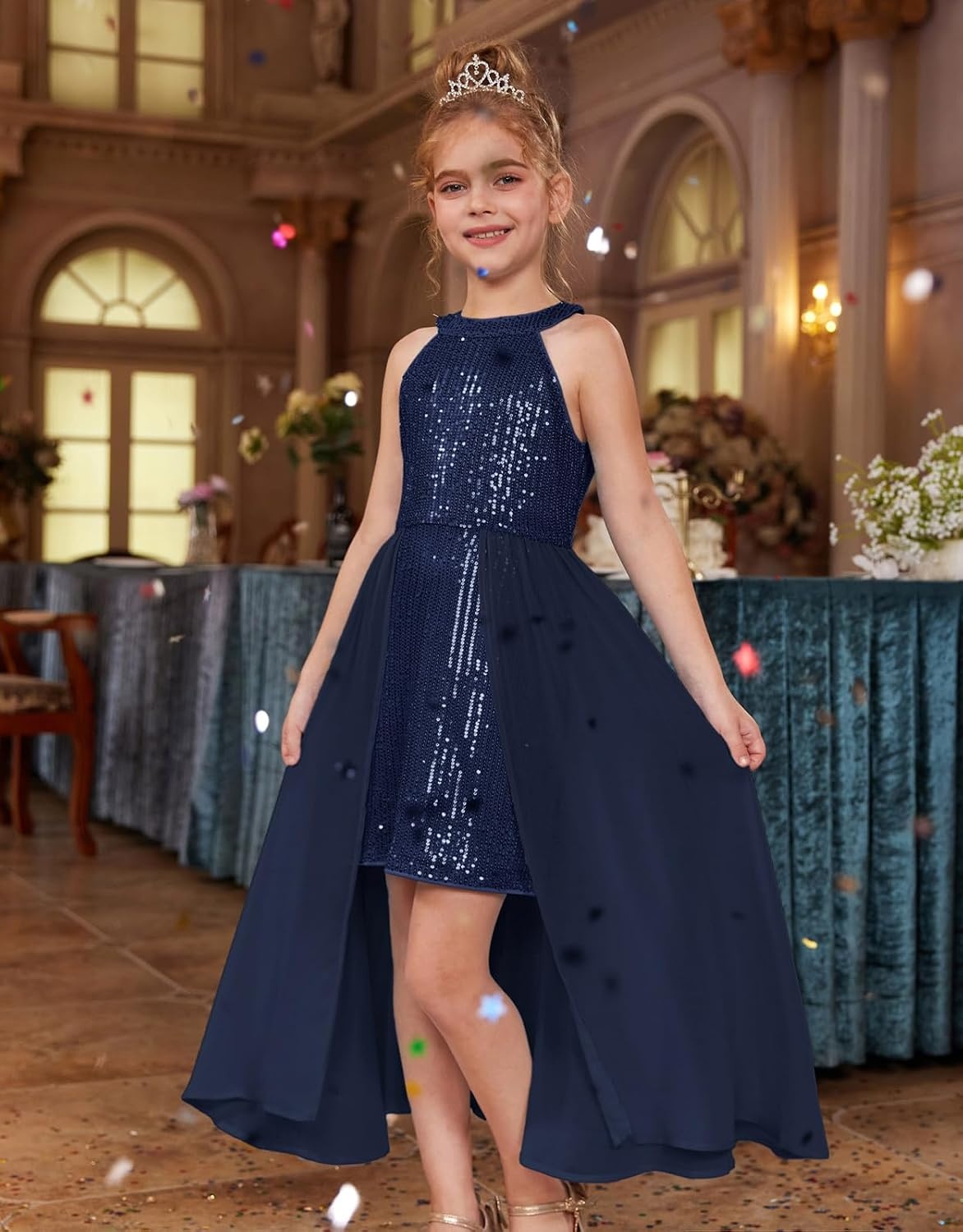 image:imageGRACE KARIN Girls Halter Neck Sequin Dress Kids Fancy Formal Party Christmas Sparkly Pageant Birthday DressesNavy Blue