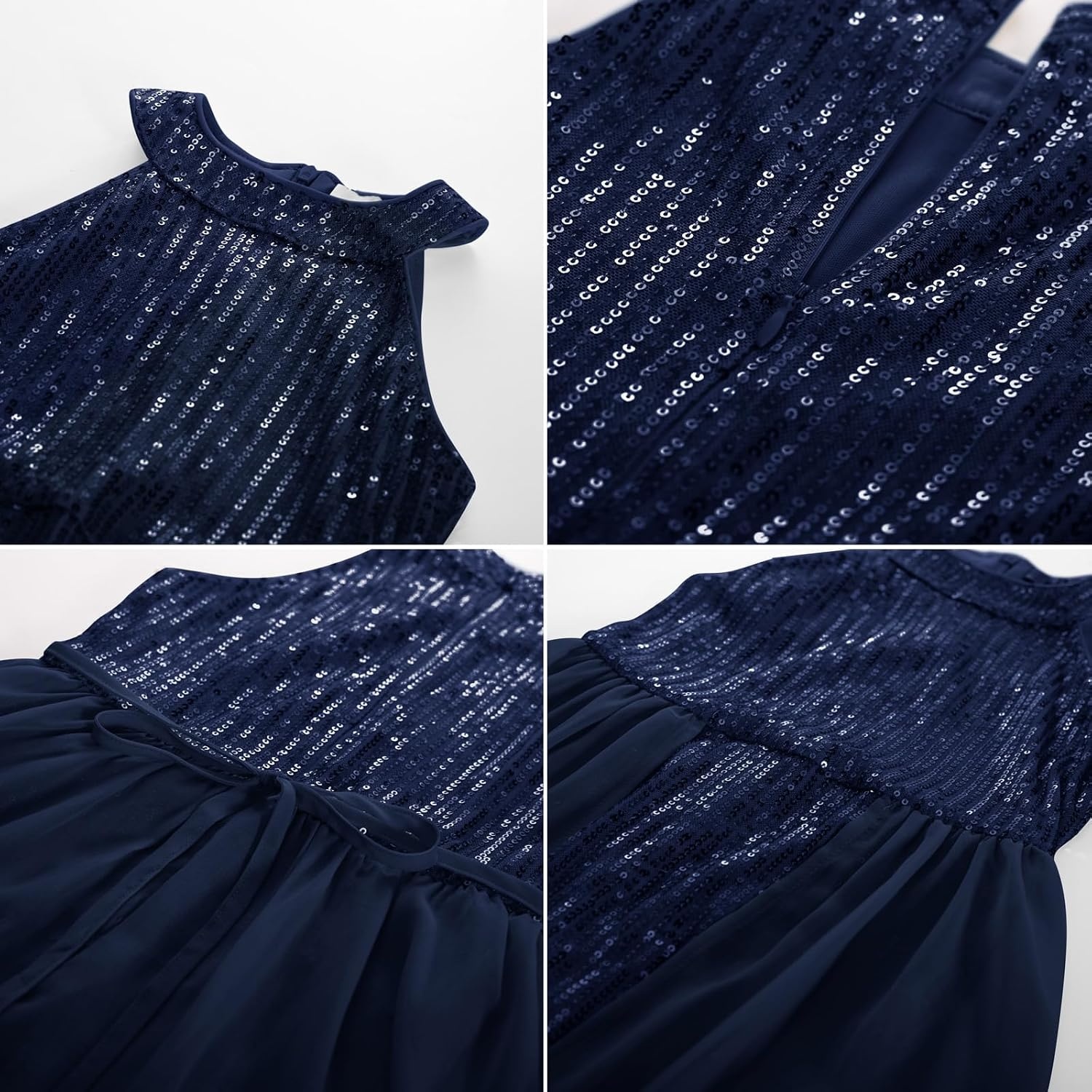 image:imageGRACE KARIN Girls Halter Neck Sequin Dress Kids Fancy Formal Party Christmas Sparkly Pageant Birthday DressesNavy Blue
