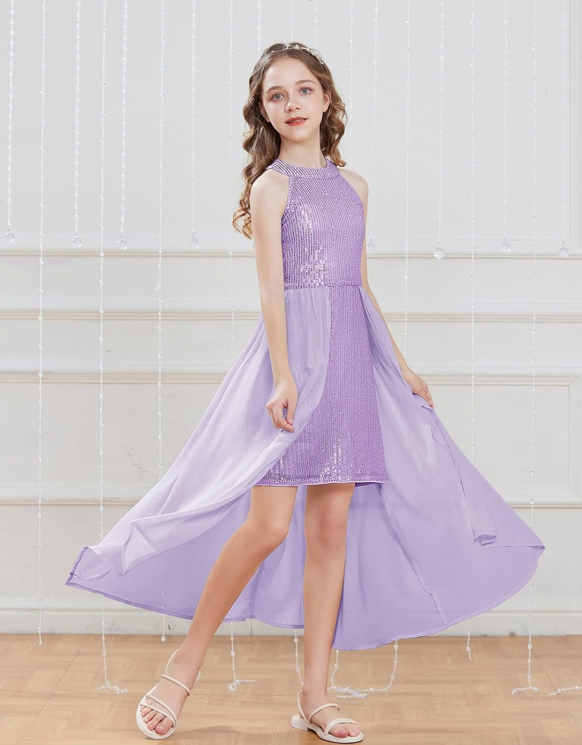 image:imageGRACE KARIN Girls Halter Neck Sequin Dress Kids Fancy Formal Party Christmas Sparkly Pageant Birthday DressesPurple