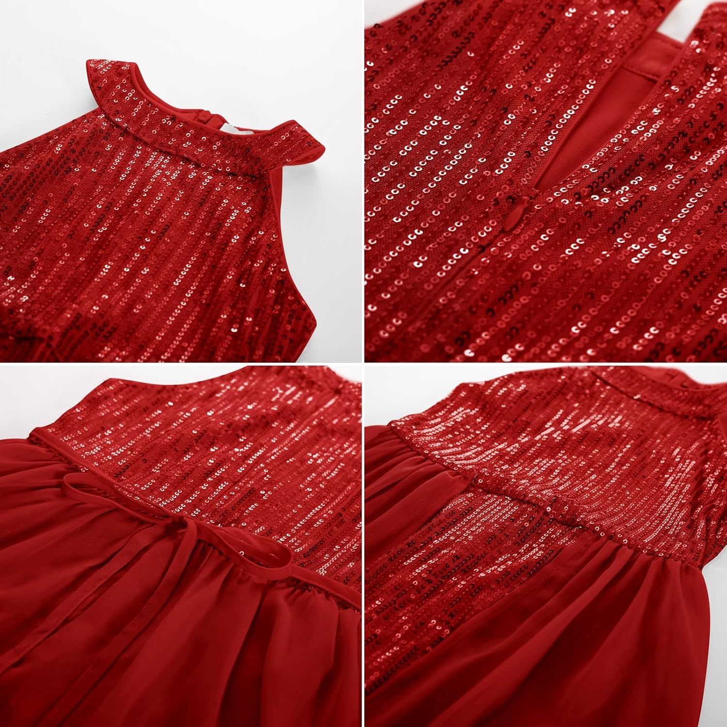 image:imageGRACE KARIN Girls Halter Neck Sequin Dress Kids Fancy Formal Party Christmas Sparkly Pageant Birthday DressesRed