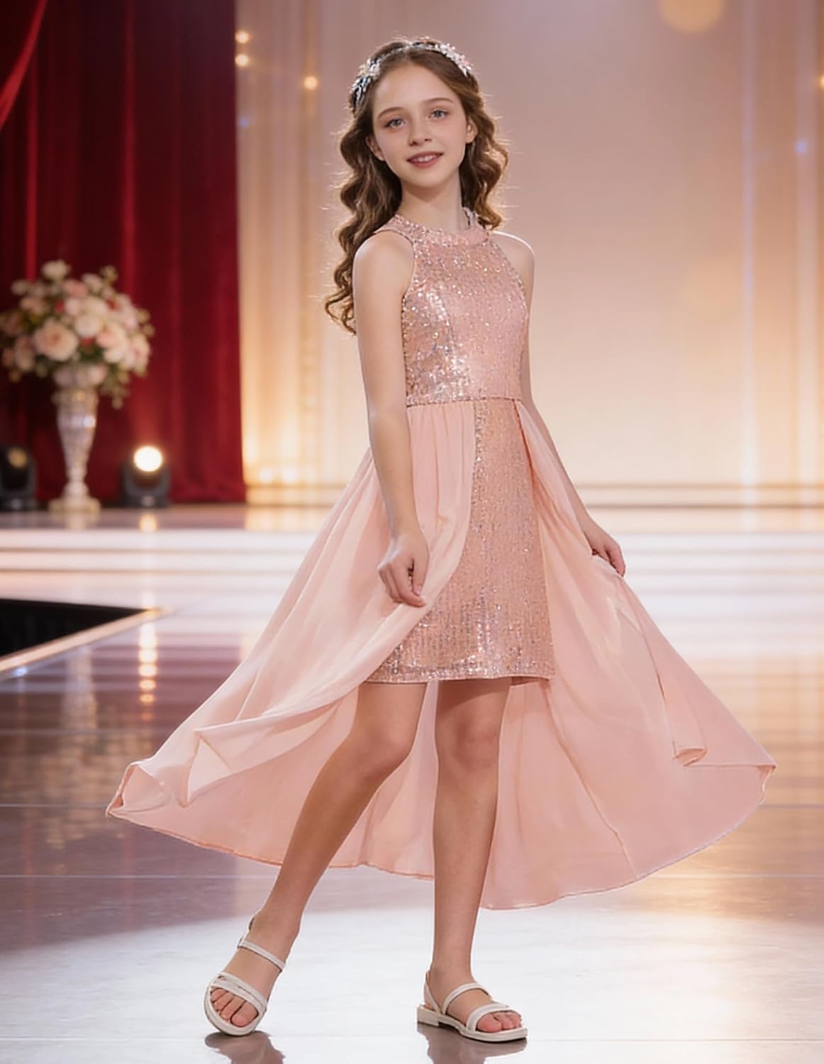 image:imageGRACE KARIN Girls Halter Neck Sequin Dress Kids Fancy Formal Party Christmas Sparkly Pageant Birthday DressesRose Gold