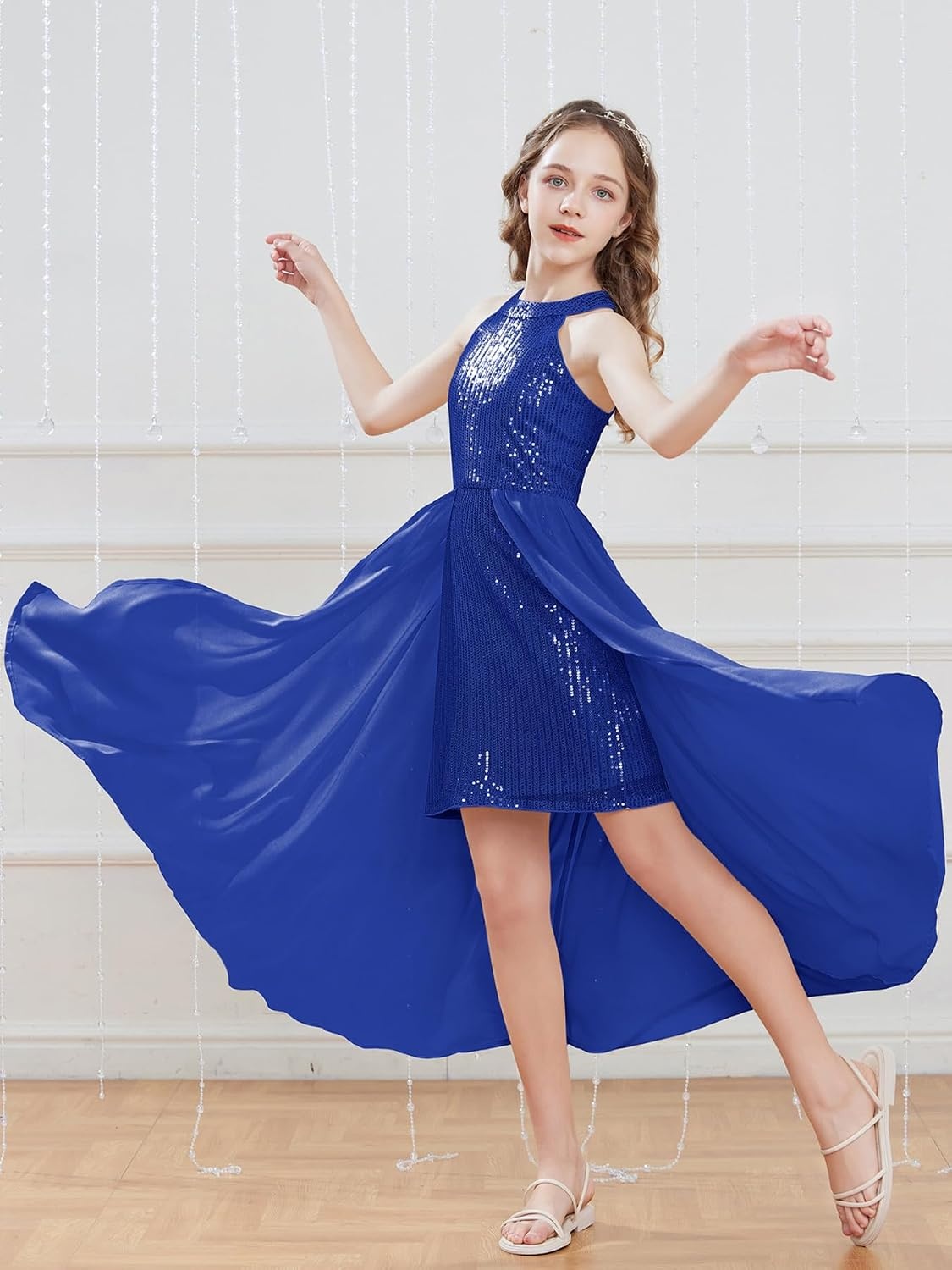 image:imageGRACE KARIN Girls Halter Neck Sequin Dress Kids Fancy Formal Party Christmas Sparkly Pageant Birthday DressesRoyal Blue