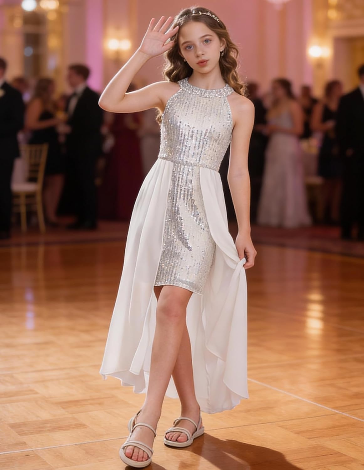 image:imageGRACE KARIN Girls Halter Neck Sequin Dress Kids Fancy Formal Party Christmas Sparkly Pageant Birthday DressesSilver