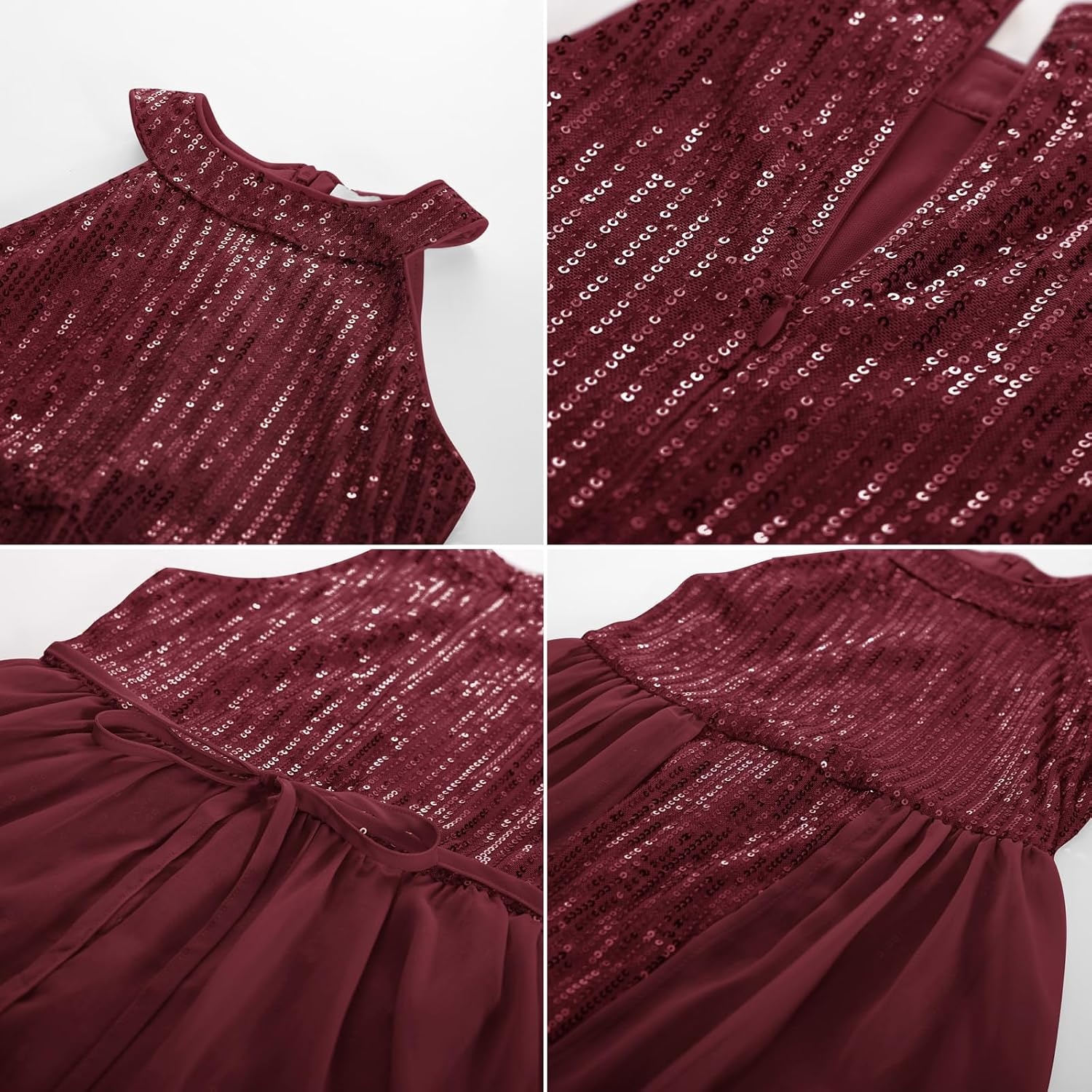 image:imageGRACE KARIN Girls Halter Neck Sequin Dress Kids Fancy Formal Party Christmas Sparkly Pageant Birthday DressesWine Red