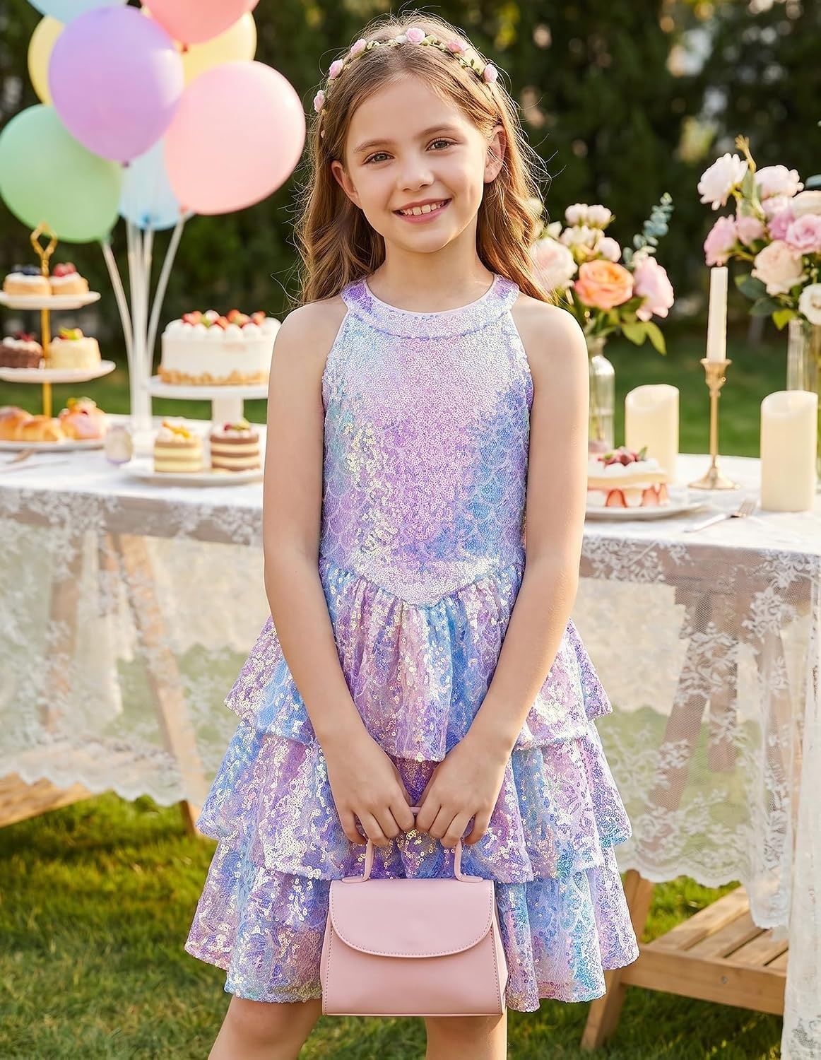 image:imageGRACE KARIN Girls Halter Neck Sparkly Sequin Party Formal Fancy Dress 614Colorful Mermaid