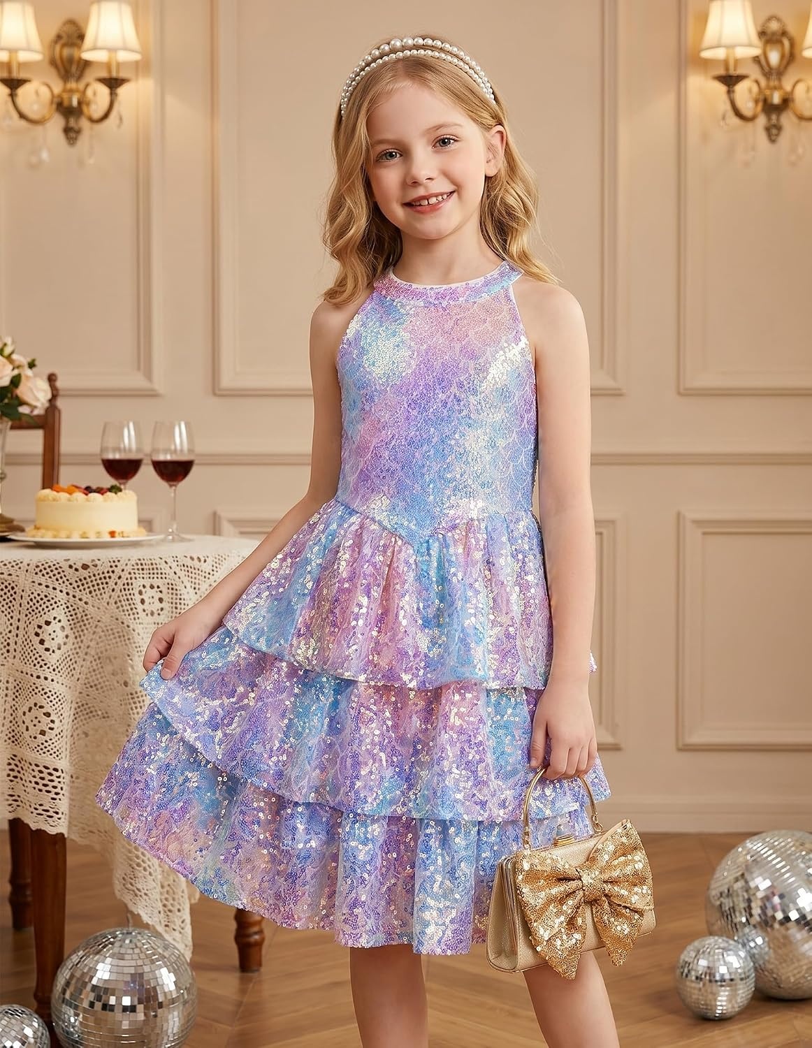 image:imageGRACE KARIN Girls Halter Neck Sparkly Sequin Party Formal Fancy Dress 614Colorful Mermaid