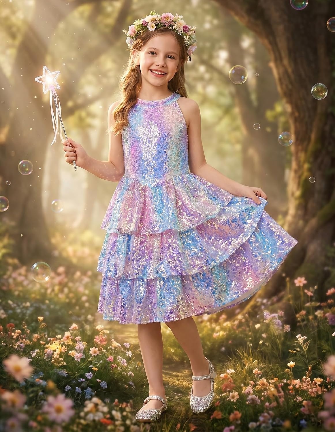 image:imageGRACE KARIN Girls Halter Neck Sparkly Sequin Party Formal Fancy Dress 614Colorful Mermaid