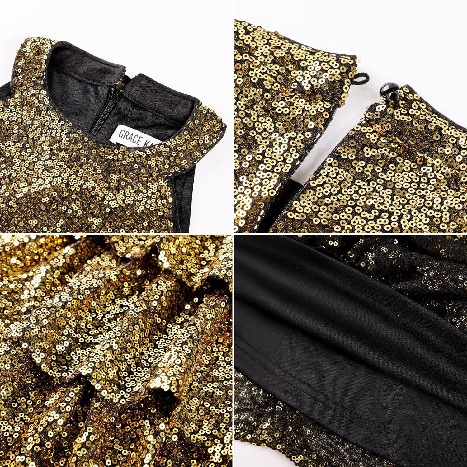 image:imageGRACE KARIN Girls Halter Neck Sparkly Sequin Party Formal Fancy Dress 614Gold Black
