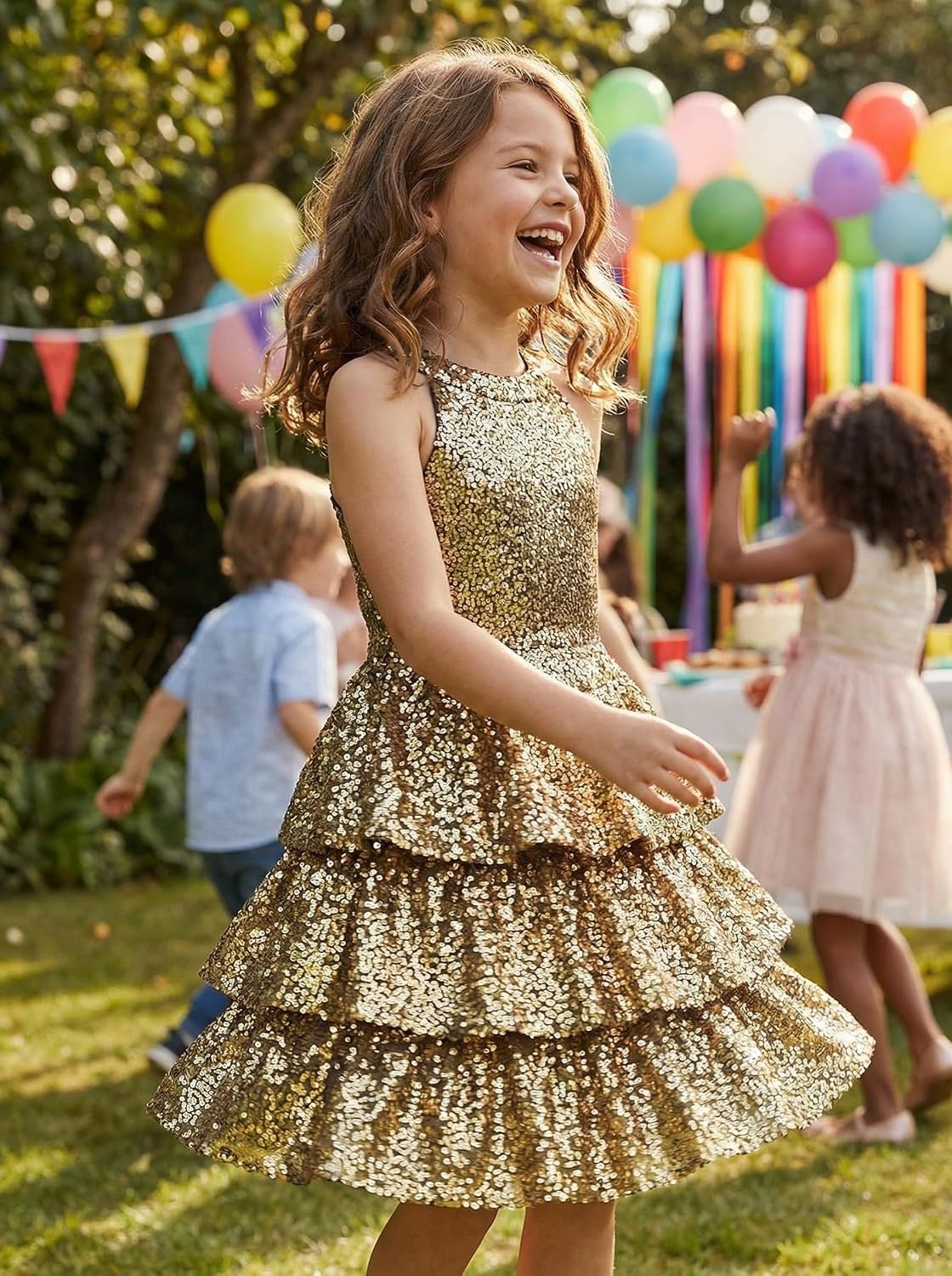 image:imageGRACE KARIN Girls Halter Neck Sparkly Sequin Party Formal Fancy Dress 614Gold Black