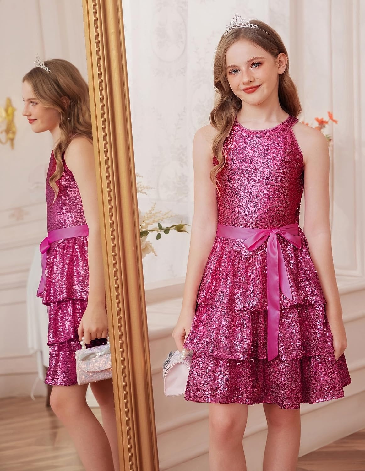 image:imageGRACE KARIN Girls Halter Neck Sparkly Sequin Party Formal Fancy Dress 614Hot Pink