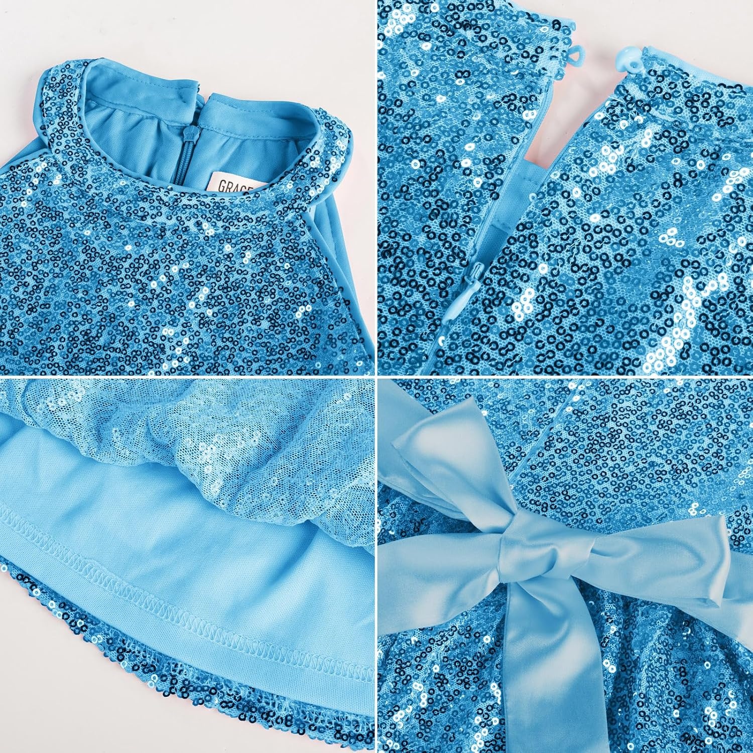 image:imageGRACE KARIN Girls Halter Neck Sparkly Sequin Party Formal Fancy Dress 614Light Blue