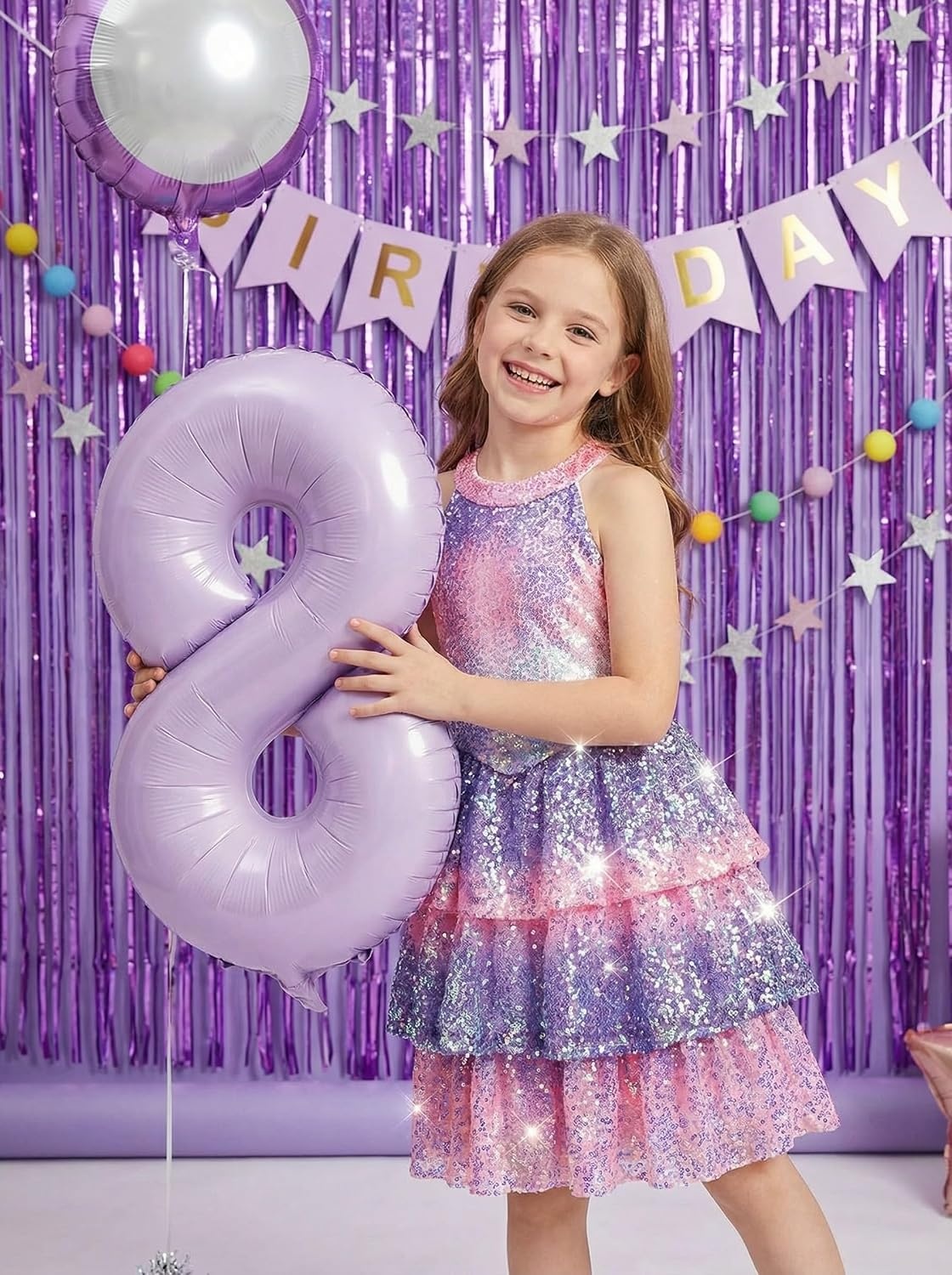 image:imageGRACE KARIN Girls Halter Neck Sparkly Sequin Party Formal Fancy Dress 614Magic Purple