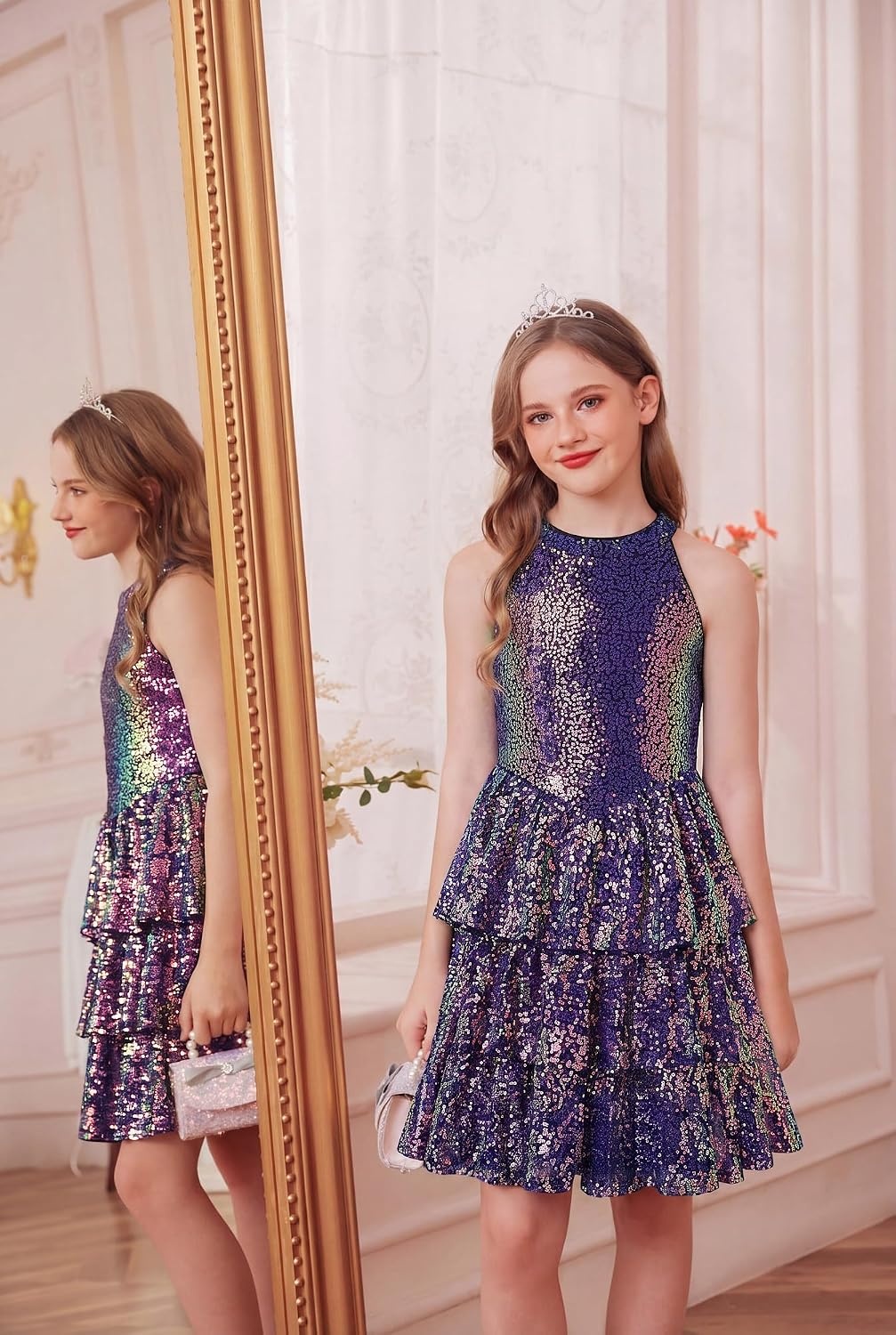 image:imageGRACE KARIN Girls Halter Neck Sparkly Sequin Party Formal Fancy Dress 614Mysterious Purple