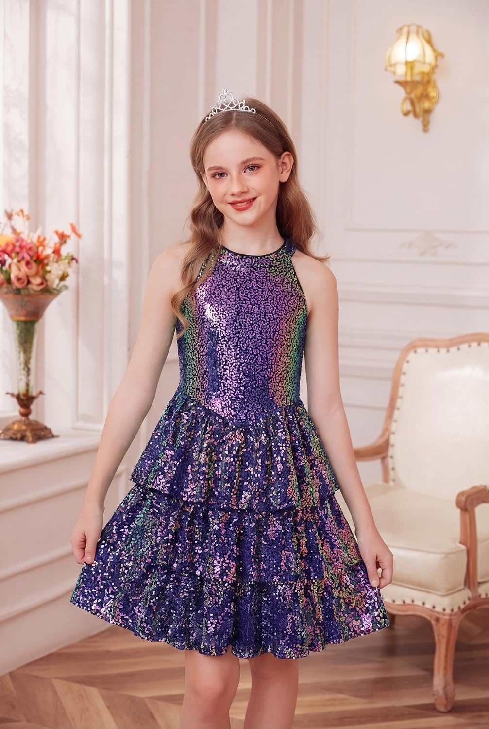 image:imageGRACE KARIN Girls Halter Neck Sparkly Sequin Party Formal Fancy Dress 614Mysterious Purple