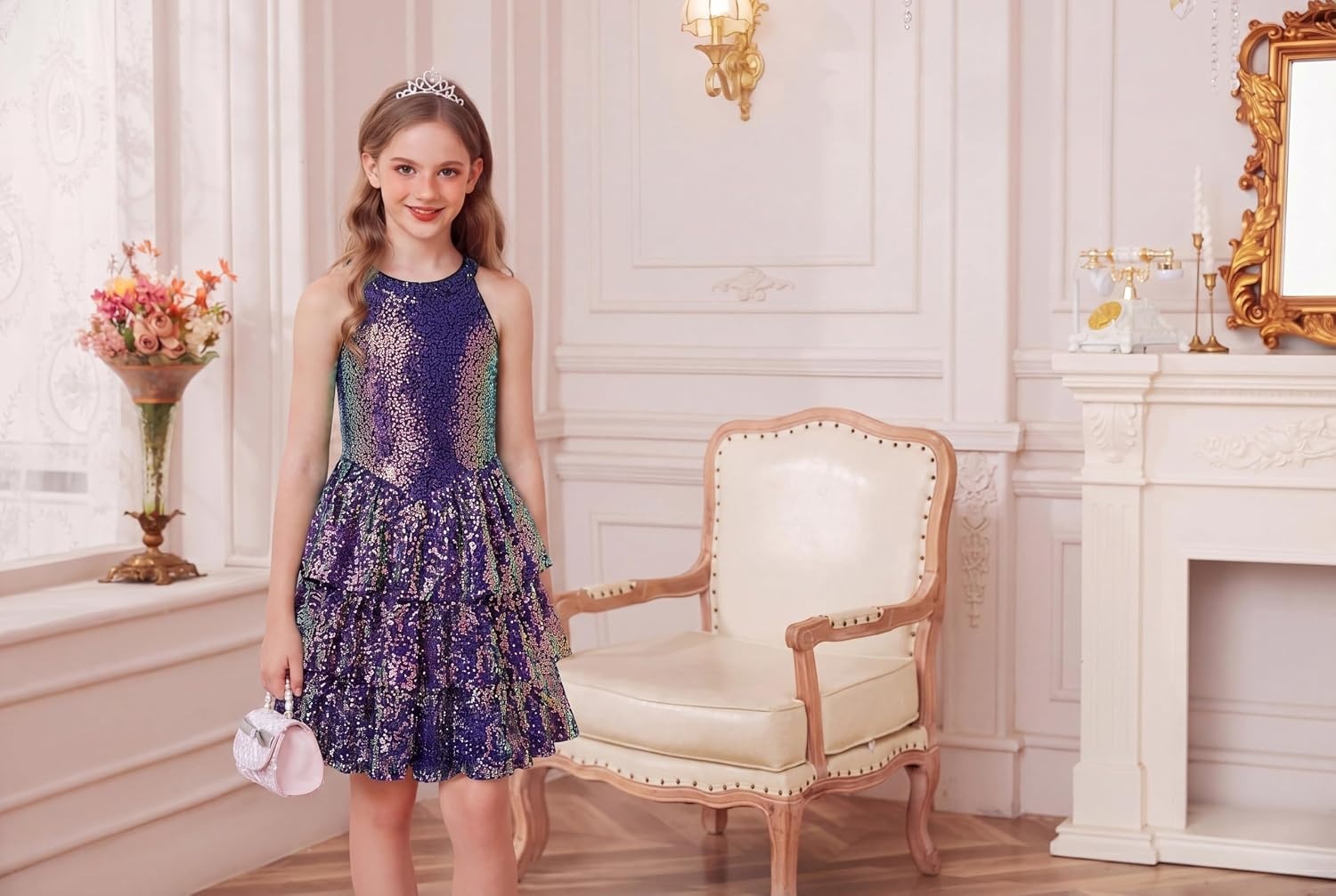 image:imageGRACE KARIN Girls Halter Neck Sparkly Sequin Party Formal Fancy Dress 614Mysterious Purple