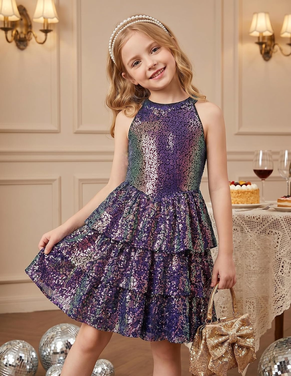 image:imageGRACE KARIN Girls Halter Neck Sparkly Sequin Party Formal Fancy Dress 614Mysterious Purple