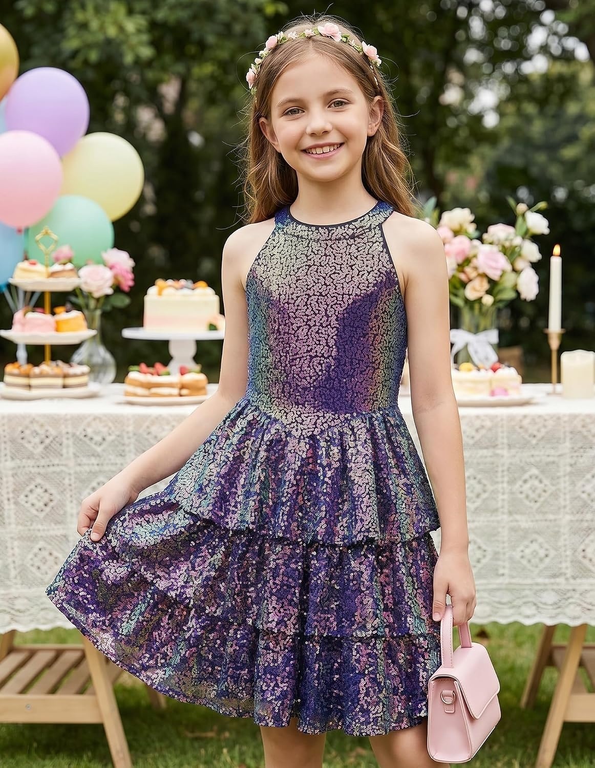 image:imageGRACE KARIN Girls Halter Neck Sparkly Sequin Party Formal Fancy Dress 614Mysterious Purple