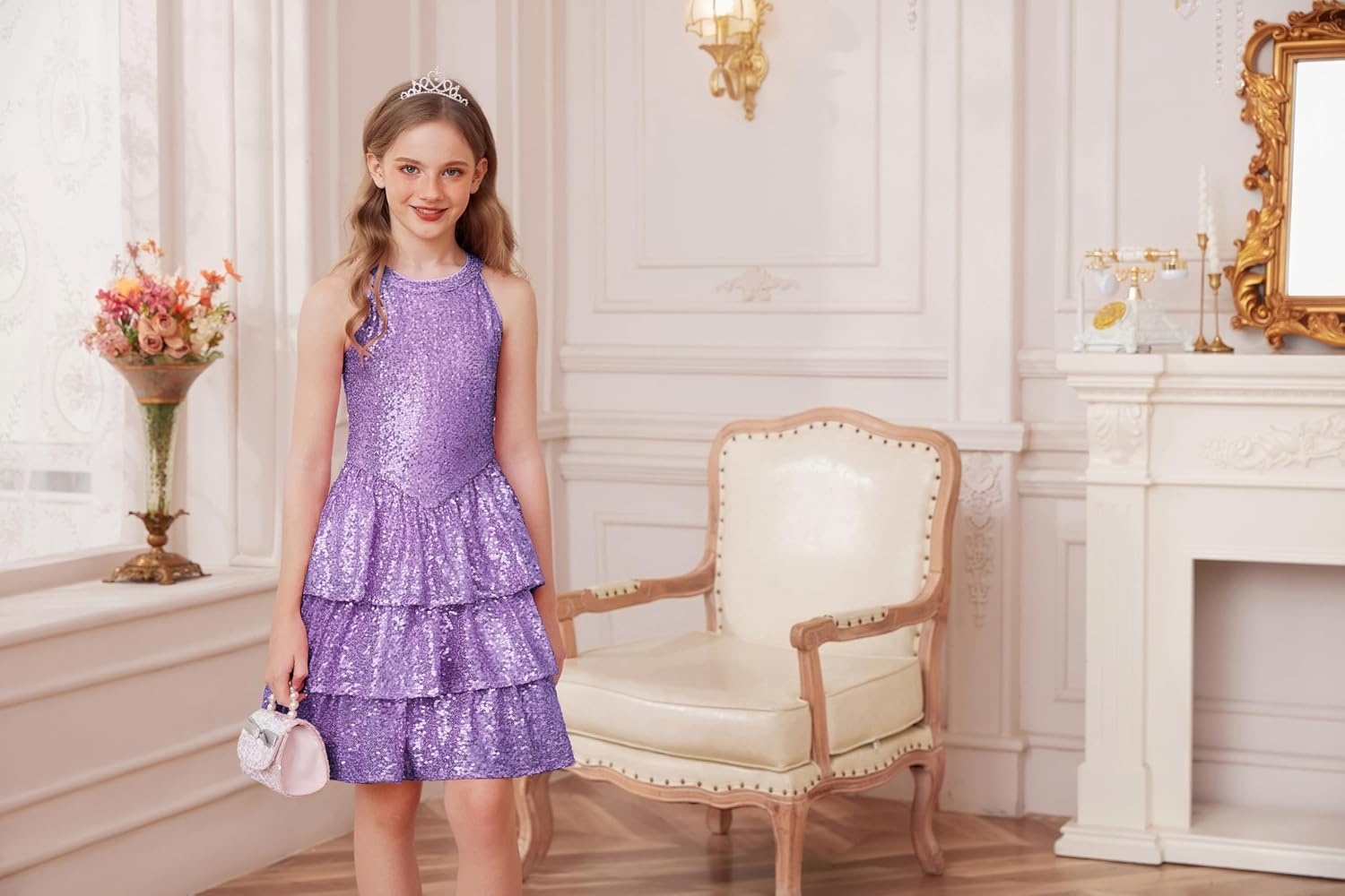 image:imageGRACE KARIN Girls Halter Neck Sparkly Sequin Party Formal Fancy Dress 614Purple