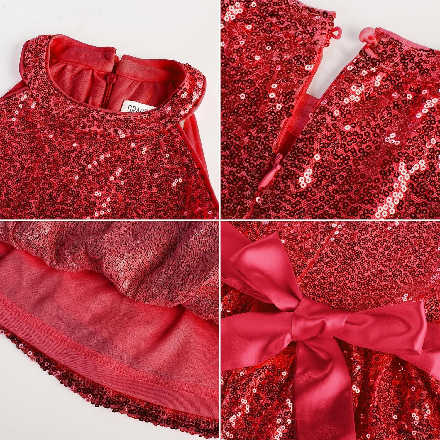 image:imageGRACE KARIN Girls Halter Neck Sparkly Sequin Party Formal Fancy Dress 614Red