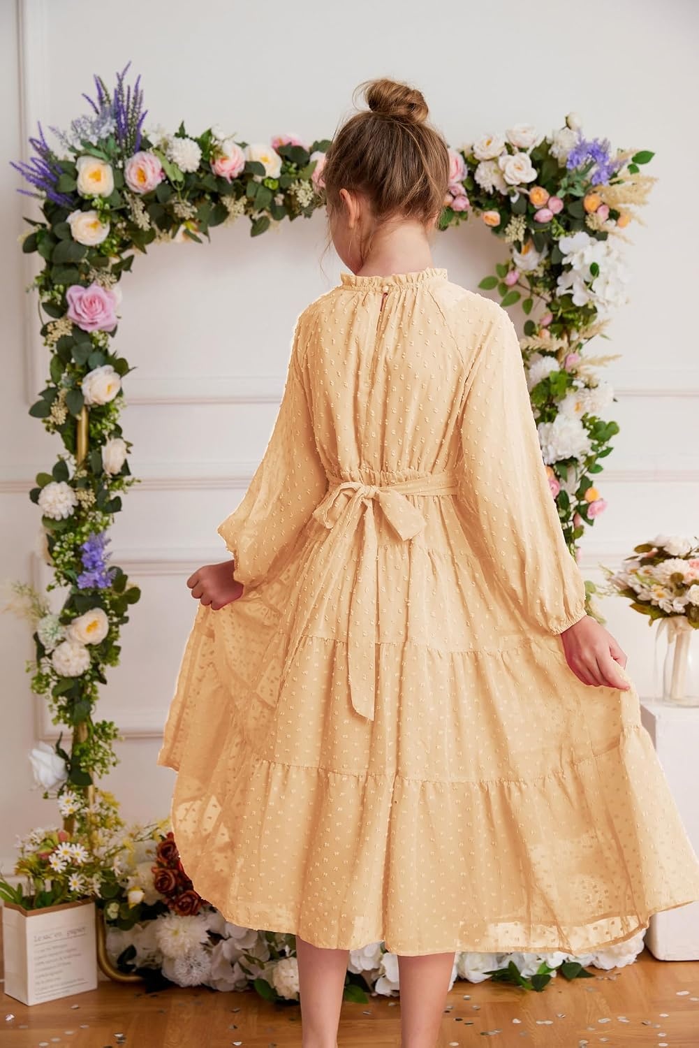 image:imageGRACE KARIN Girls Long Sleeve Dress Fall Aline Flowy Maxi Dresses 514YApricot