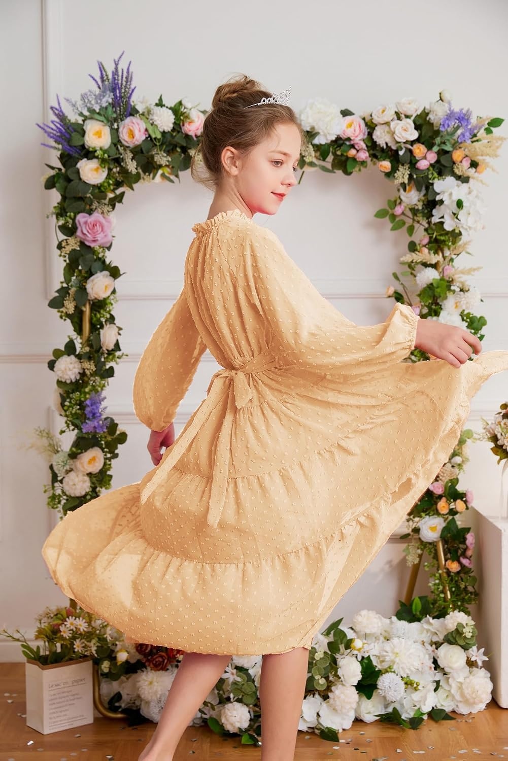 image:imageGRACE KARIN Girls Long Sleeve Dress Fall Aline Flowy Maxi Dresses 514YApricot