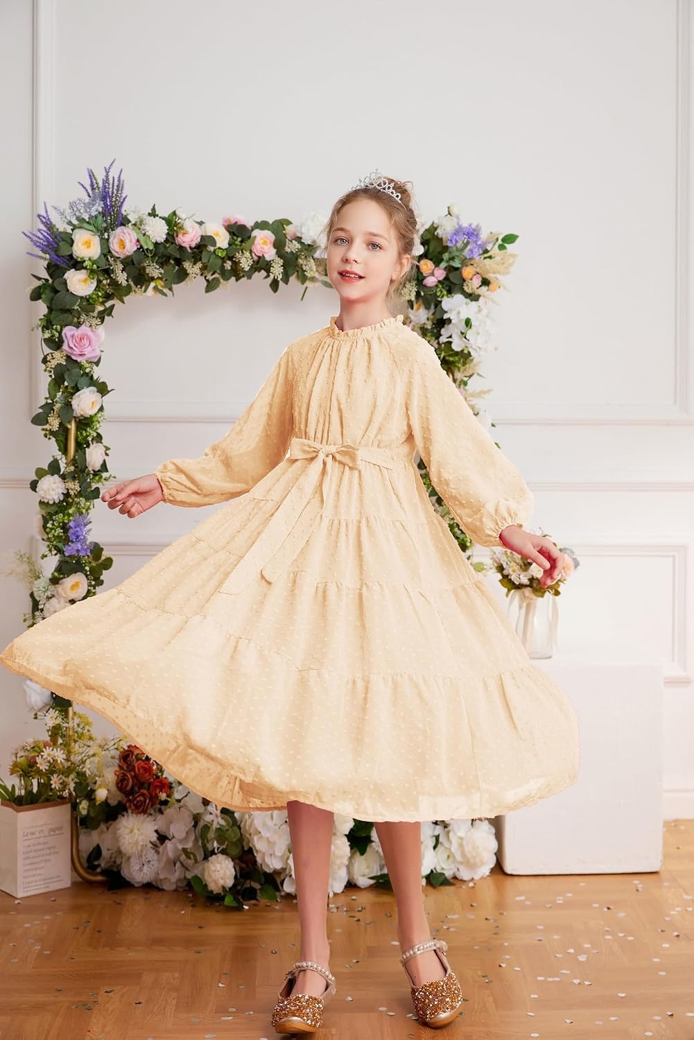 image:imageGRACE KARIN Girls Long Sleeve Dress Fall Aline Flowy Maxi Dresses 514YApricot