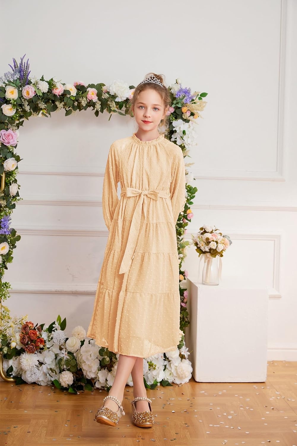 image:imageGRACE KARIN Girls Long Sleeve Dress Fall Aline Flowy Maxi Dresses 514YApricot