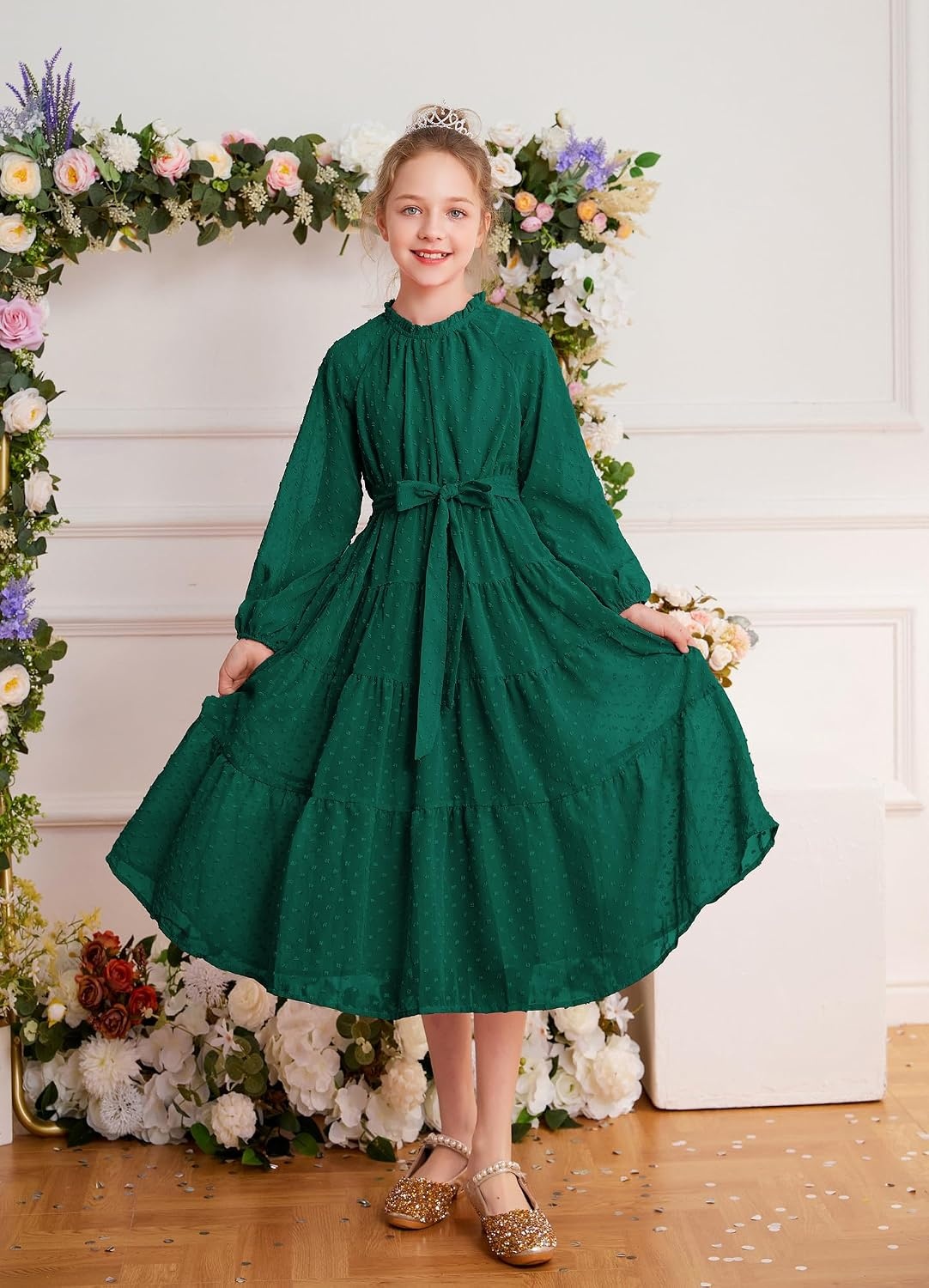 image:imageGRACE KARIN Girls Long Sleeve Dress Fall Aline Flowy Maxi Dresses 514YDark Green