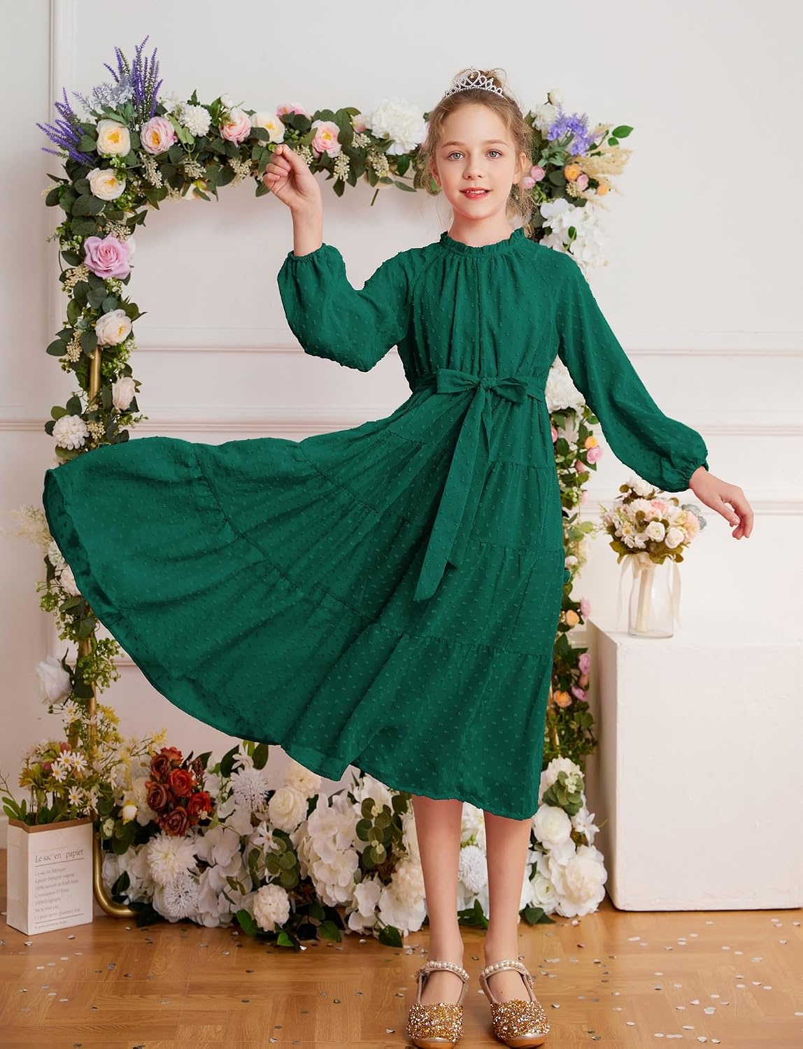 image:imageGRACE KARIN Girls Long Sleeve Dress Fall Aline Flowy Maxi Dresses 514YDark Green
