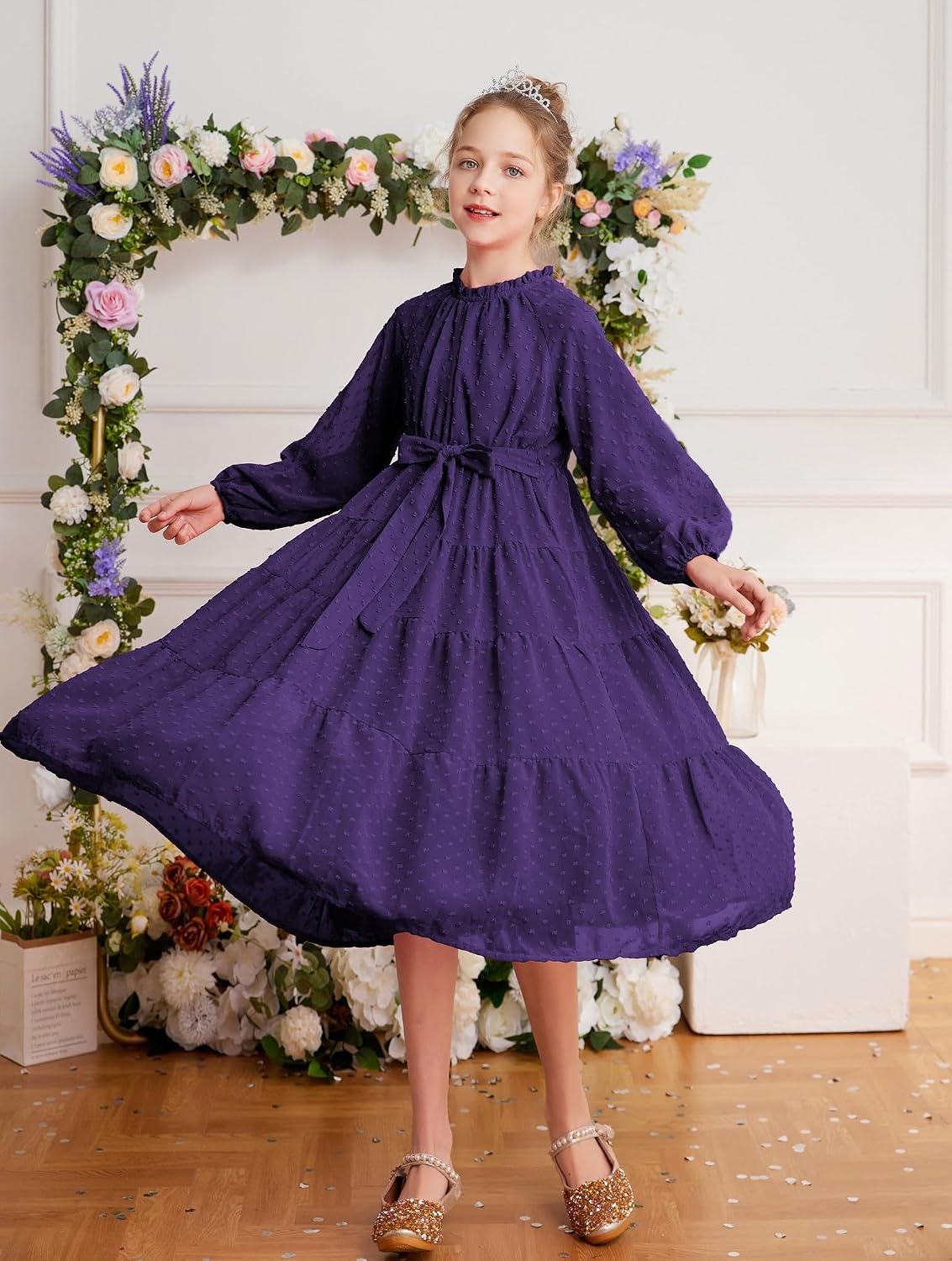 image:imageGRACE KARIN Girls Long Sleeve Dress Fall Aline Flowy Maxi Dresses 514YDark Purple