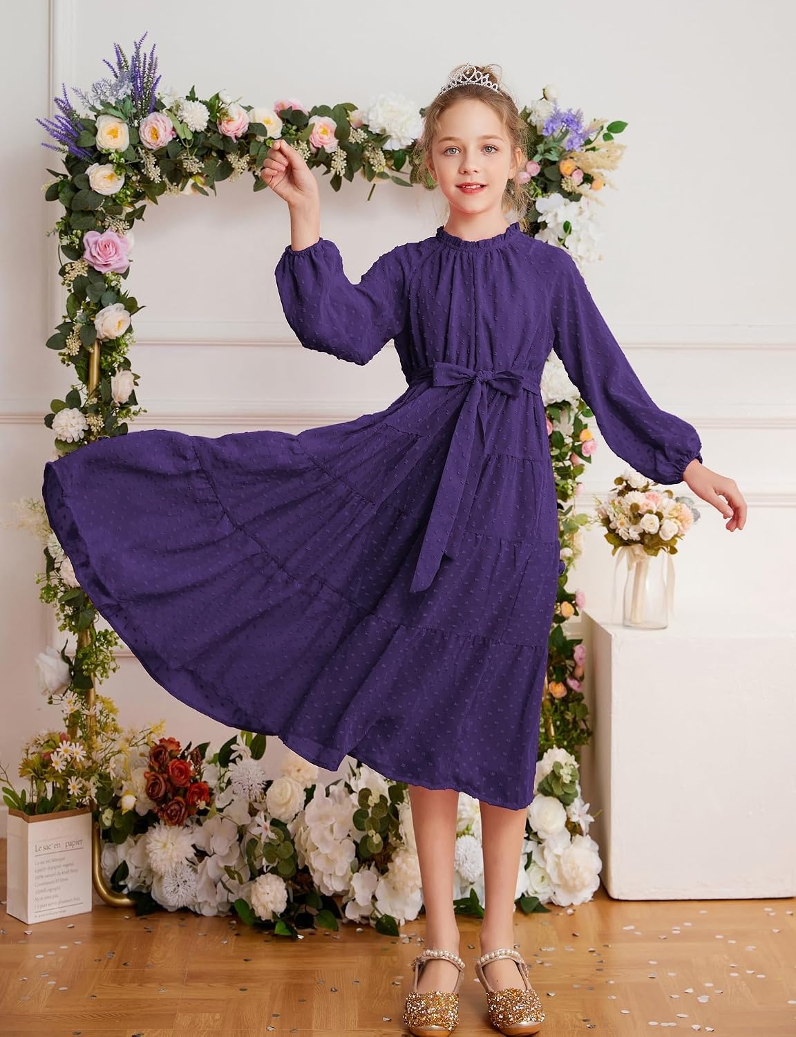image:imageGRACE KARIN Girls Long Sleeve Dress Fall Aline Flowy Maxi Dresses 514YDark Purple