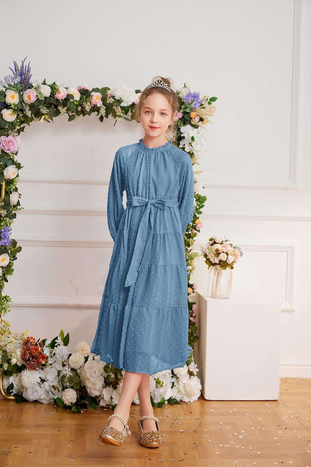 image:imageGRACE KARIN Girls Long Sleeve Dress Fall Aline Flowy Maxi Dresses 514YGrey Blue