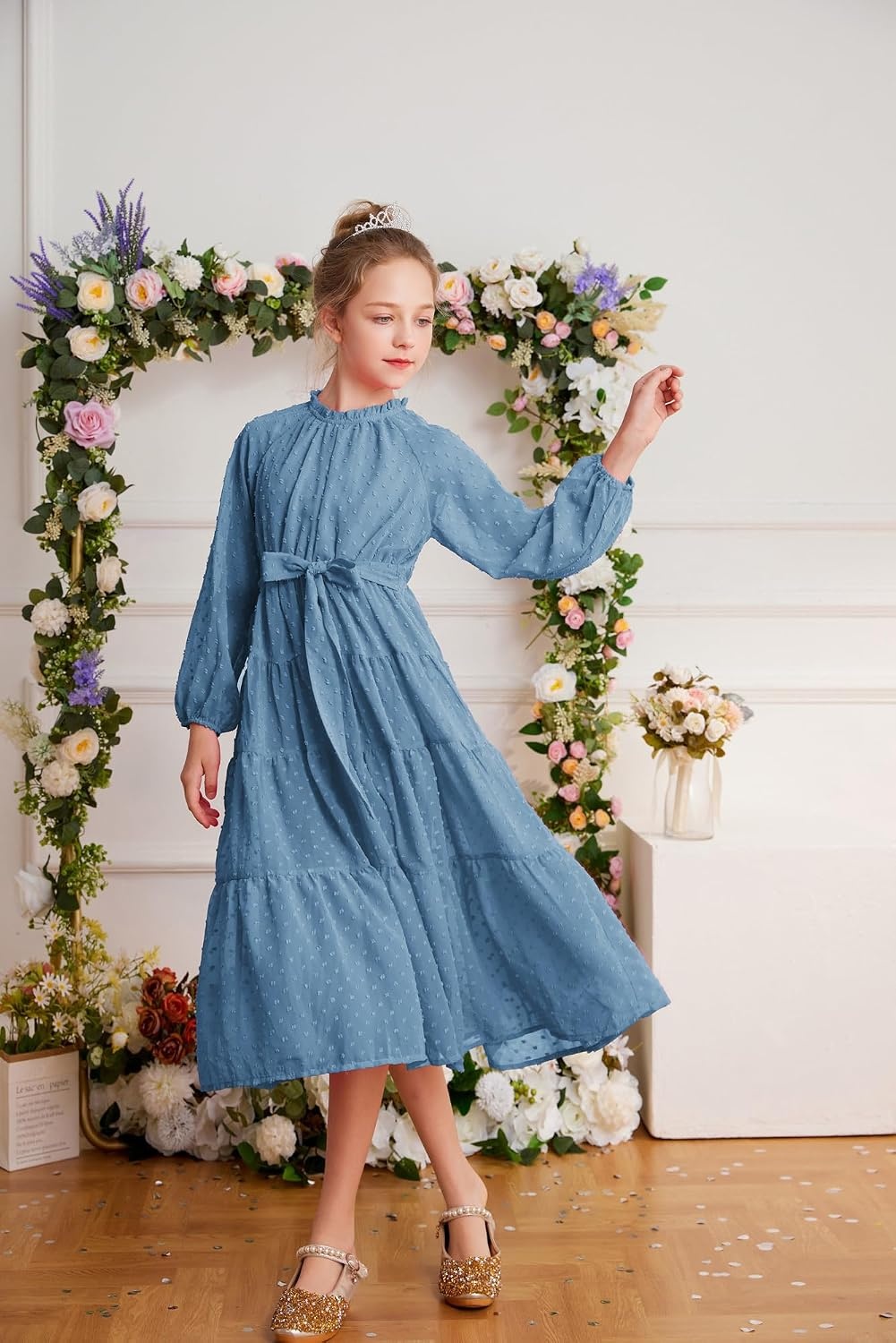 image:imageGRACE KARIN Girls Long Sleeve Dress Fall Aline Flowy Maxi Dresses 514YGrey Blue