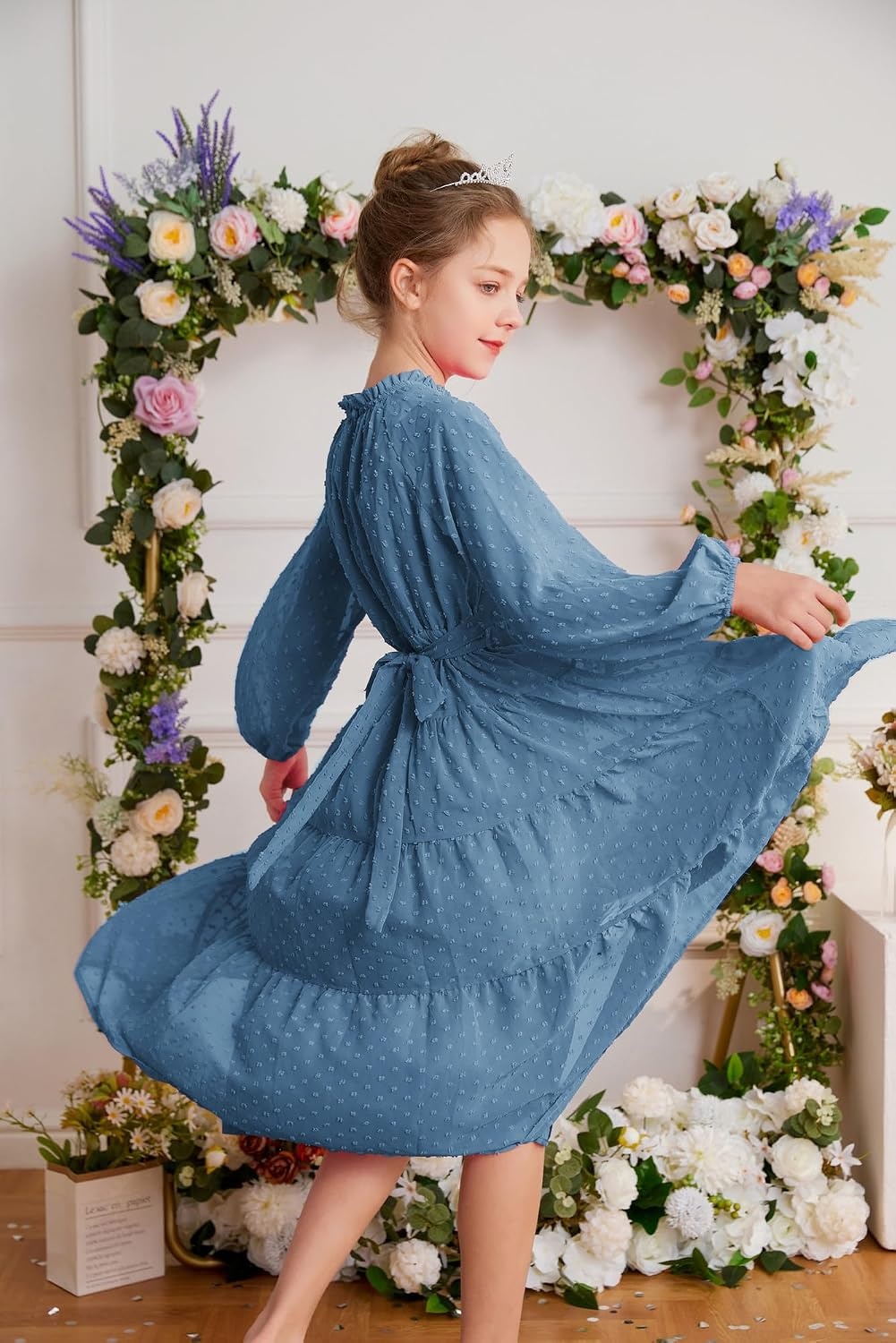 image:imageGRACE KARIN Girls Long Sleeve Dress Fall Aline Flowy Maxi Dresses 514YGrey Blue