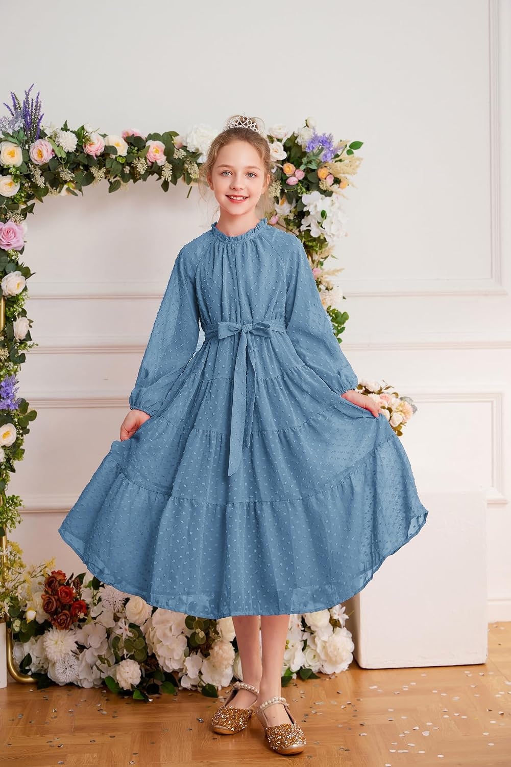 image:imageGRACE KARIN Girls Long Sleeve Dress Fall Aline Flowy Maxi Dresses 514YGrey Blue