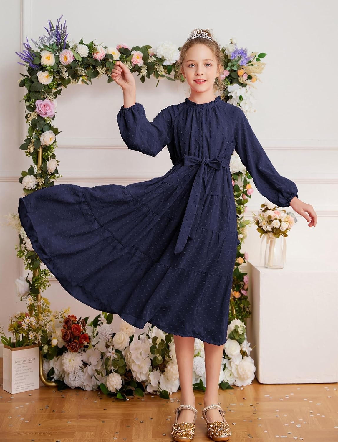 image:imageGRACE KARIN Girls Long Sleeve Dress Fall Aline Flowy Maxi Dresses 514YNavy Blue
