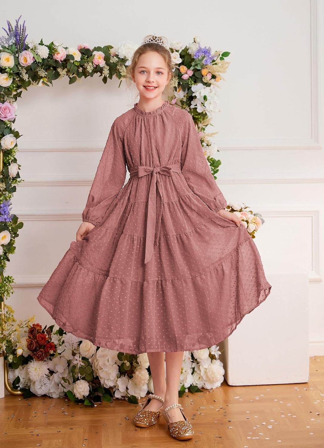 image:imageGRACE KARIN Girls Long Sleeve Dress Fall Aline Flowy Maxi Dresses 514YRedbrown